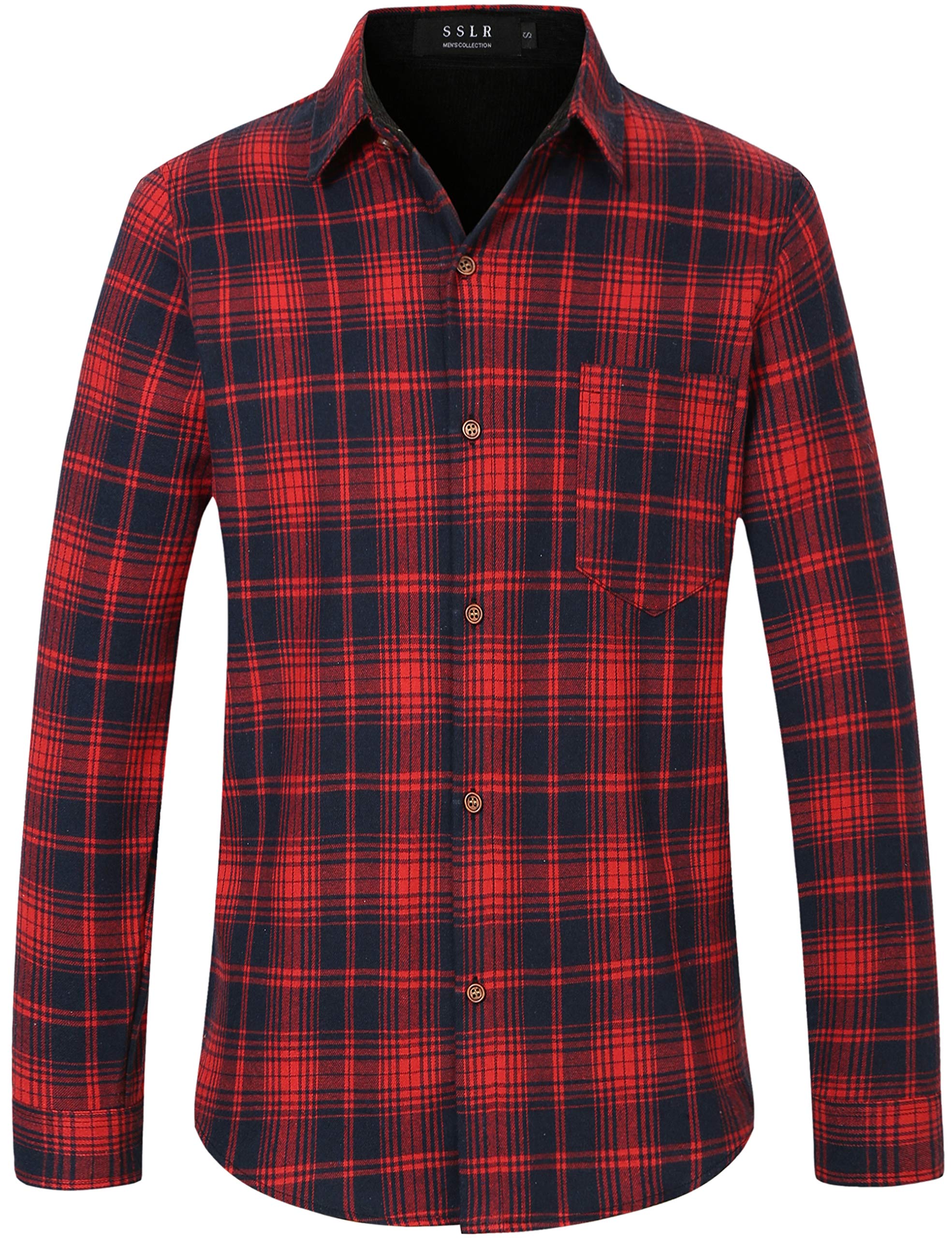 SSLR Men’s Regular Fit Plaid Short Sleeve Shirt – Casual Button Down In Blue/Red (Medium)
