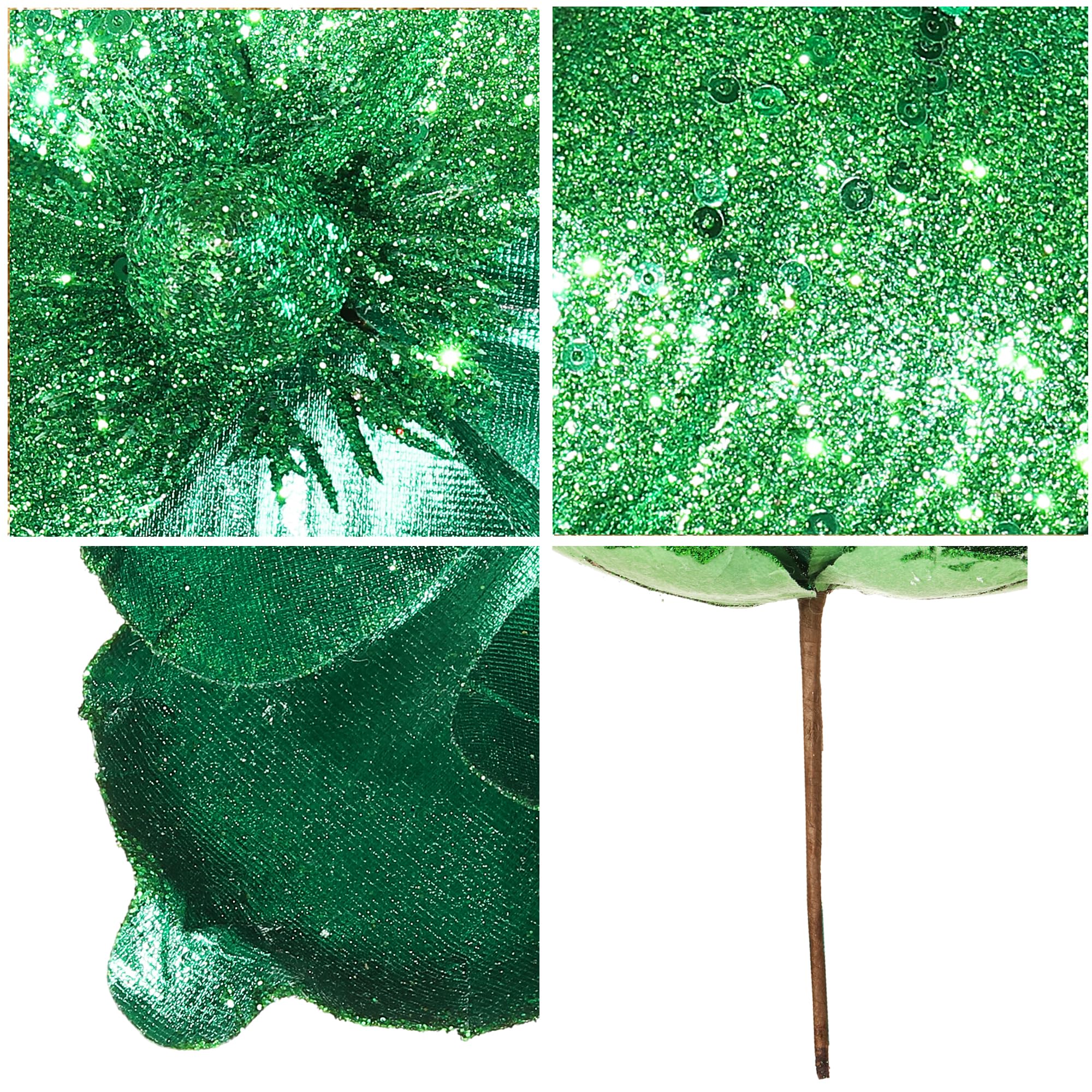Flores de Navidad Grandes Con Purpurina de 10 Pulgadas - 6 Piezas de Adornos de Flores Artificiales de Magnolia Plegables Para Decoración de Árbol y Fiesta