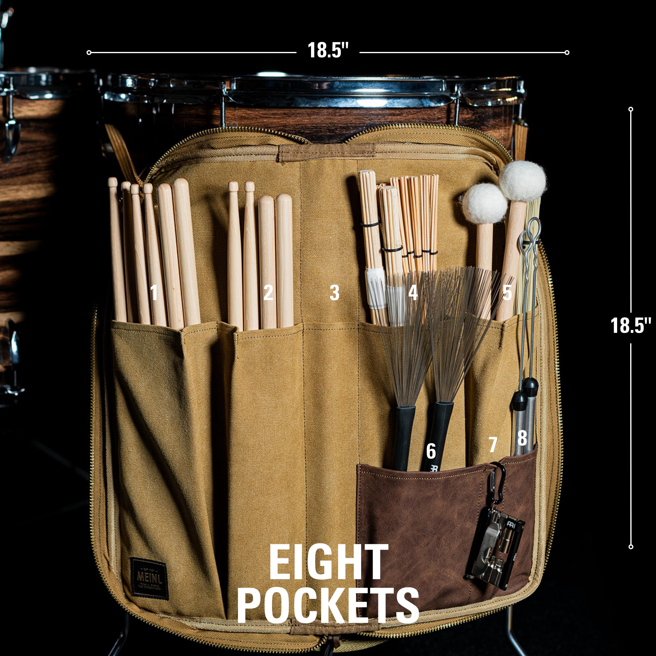 Meinl Cymbals Borsa per bacchette – Collezione tela cerata – per bastoni, mazzuoli, spazzole e aste, tessuto resistente con tracolla e ganci per tom, garanzia di 2 anni (MWSKH)
