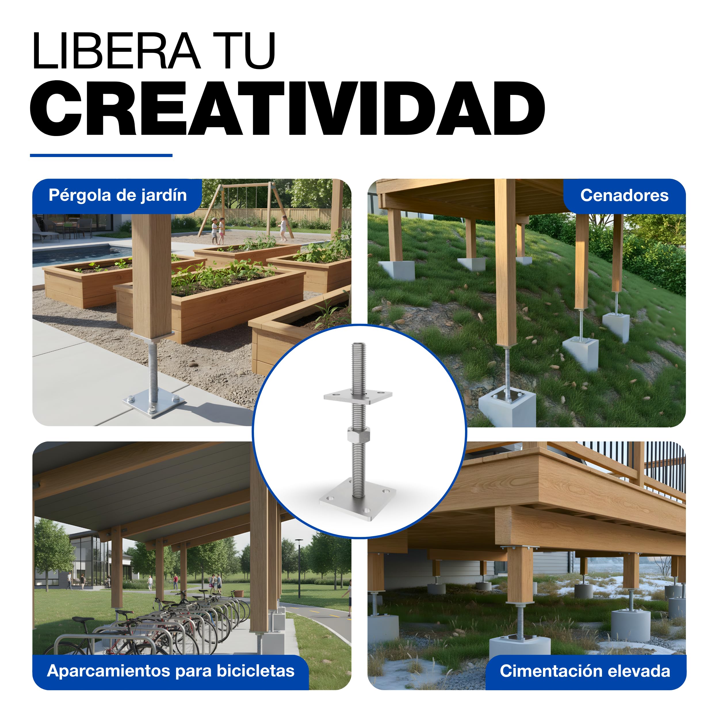 GeZu Impex Soporte de Poste Ajustable 70 x 70 mm Juego of 12 | Electroplateado Soportes de Ajuste de Altura Base Elevada