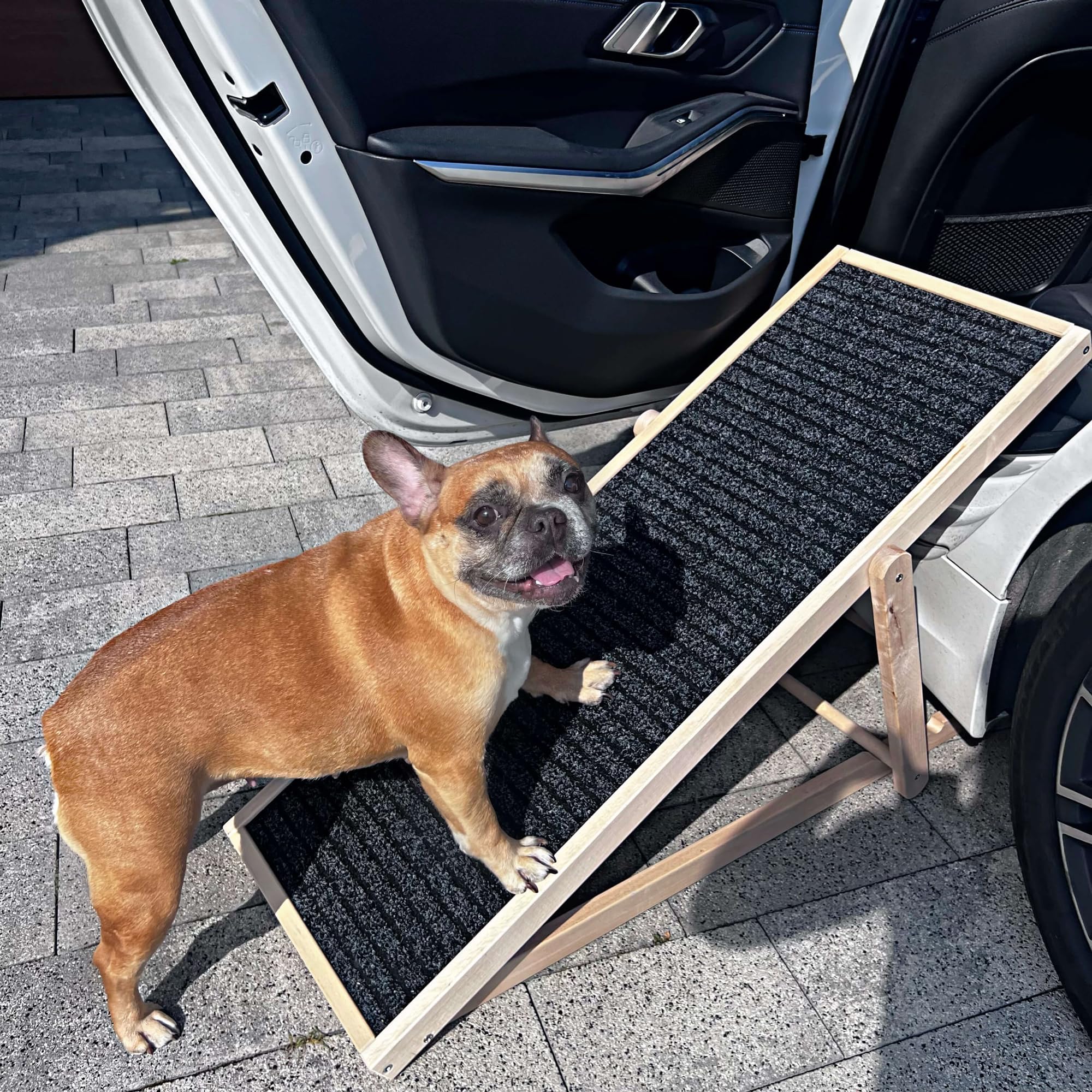SPRINGOS Rampe pour chien, réglable, 42,5 à 59 cm, pour lit ou canapé, pliable, en bois, pour animaux de compagnie, avec insert antidérapant