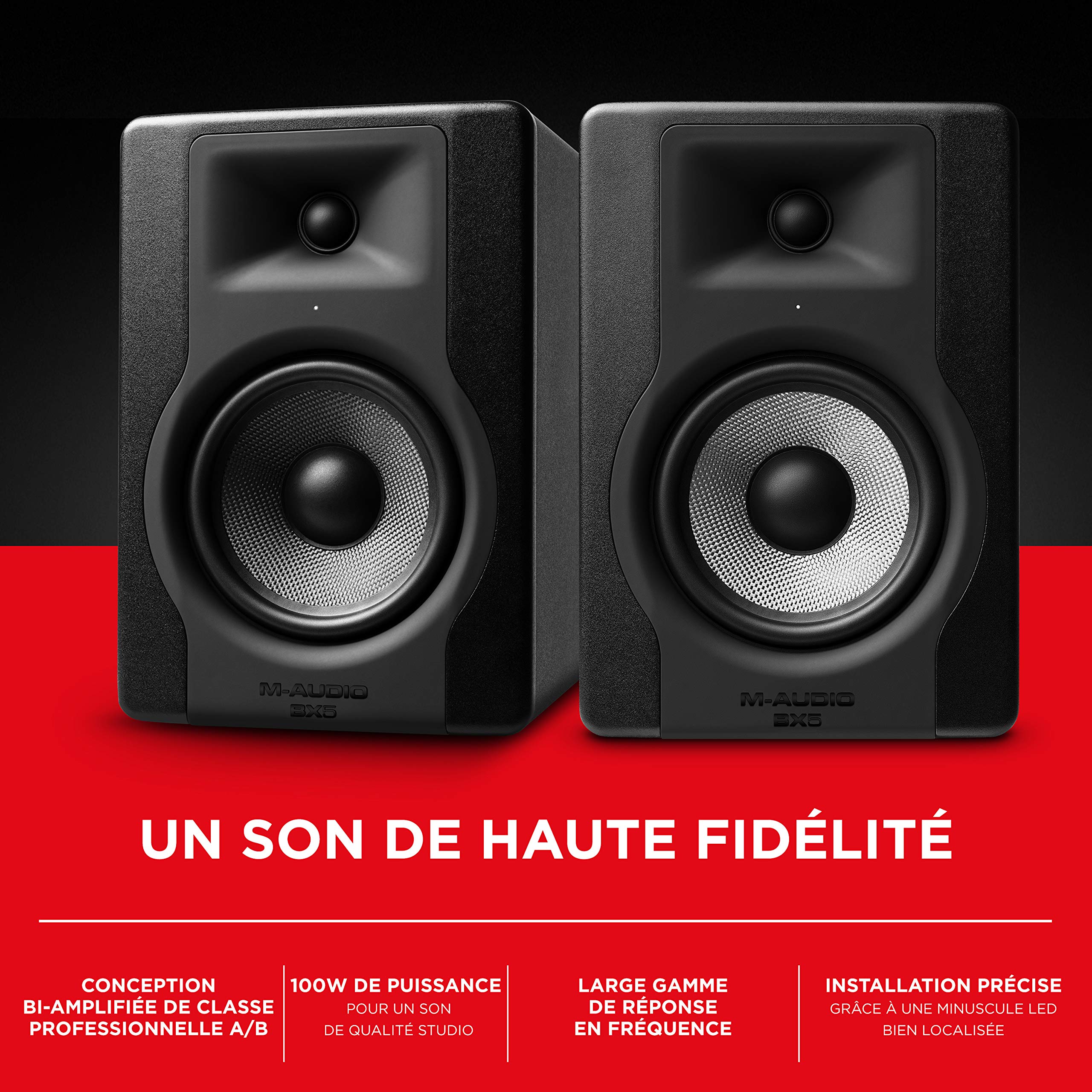 M-Audio BX5 D3 - Paire d'Enceintes de Monitoring avec Woofer 5 Pouces pour Gaming, Production Musicale et Streaming et 2 câbles TRS 6,35mm