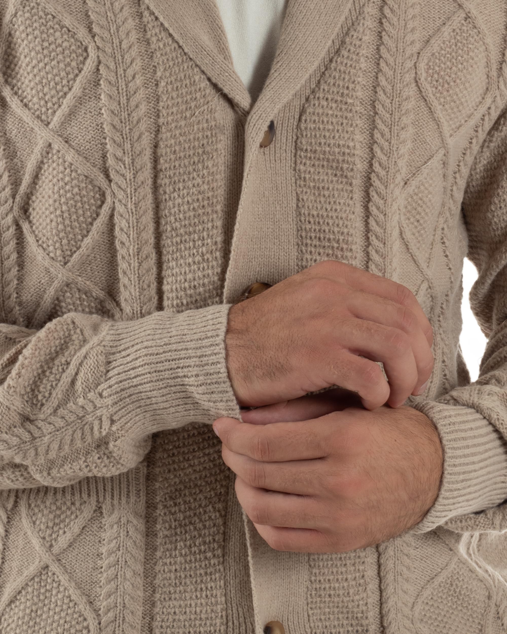 Cardigan Uomo Giacca con Bottoni Maglia Collo Sciallato Maglione con Trecce Vari Colori Casual