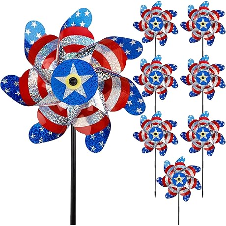 Mesmerizing Pinwheels for Patriotic Festivities: Winemana's Reflective 8-Pack Pinwheels Adorn Your 4th of July Celebrations
