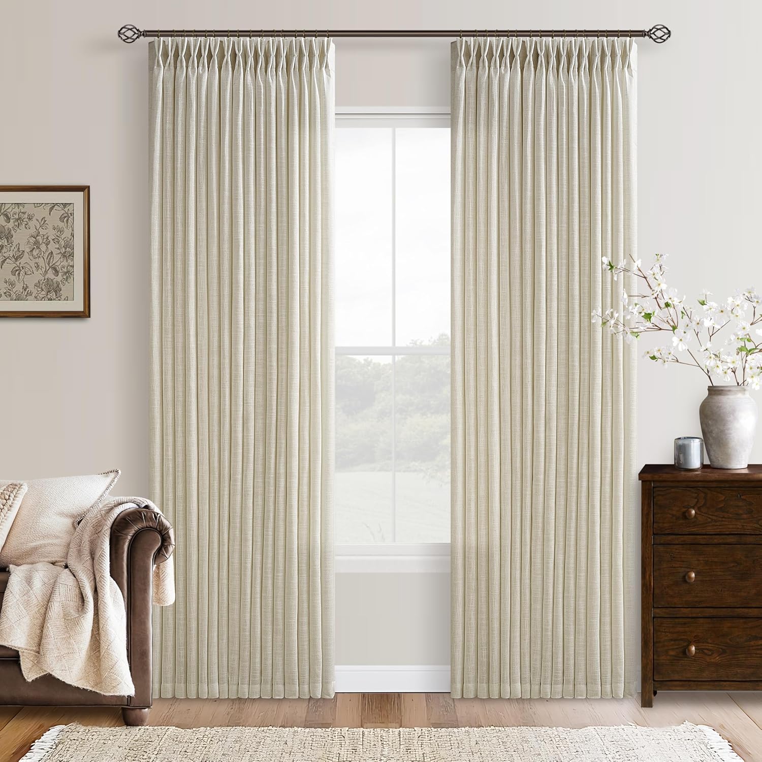 Beige Tan Linen Curtains 92 Inches Long for Living Room Standard Window Curtain Lengths Light Filtering Semi Sheer Boho Farmhouse Bedroom Pinch Pleated Drapes 92 Inch Length 2 Panels Set 50 Inch Wide Linen 50"W x 92"L (Pack of 2)