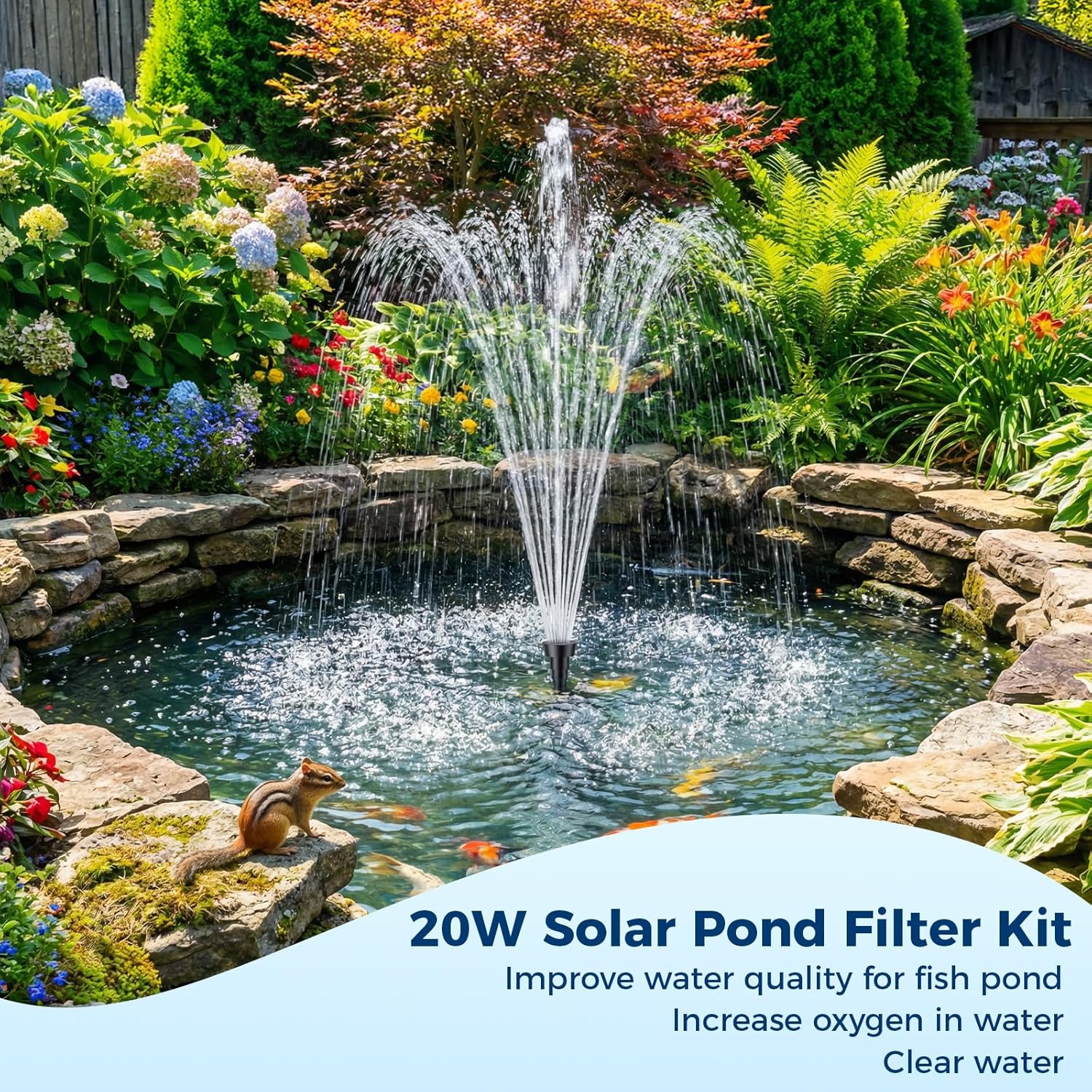 NFESOLAR 20W Solar Pond Filter Kit with Fountain Pump, 160 GPH Solar Pond Pump & Outdoor Filter Box, Submersible Water Pump with 16.5FT Cable & 6.6FT Tubing for Koi Pond, Fish Tank, Garden Fountain