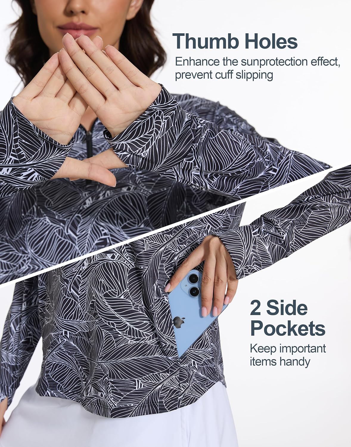 M MOTEEPI Long Sleeve Shirts for Women with Thumb Hole Quick-Dry Womens Golf Shirt Pullover UPF 50+ Ladies Sun Shirts