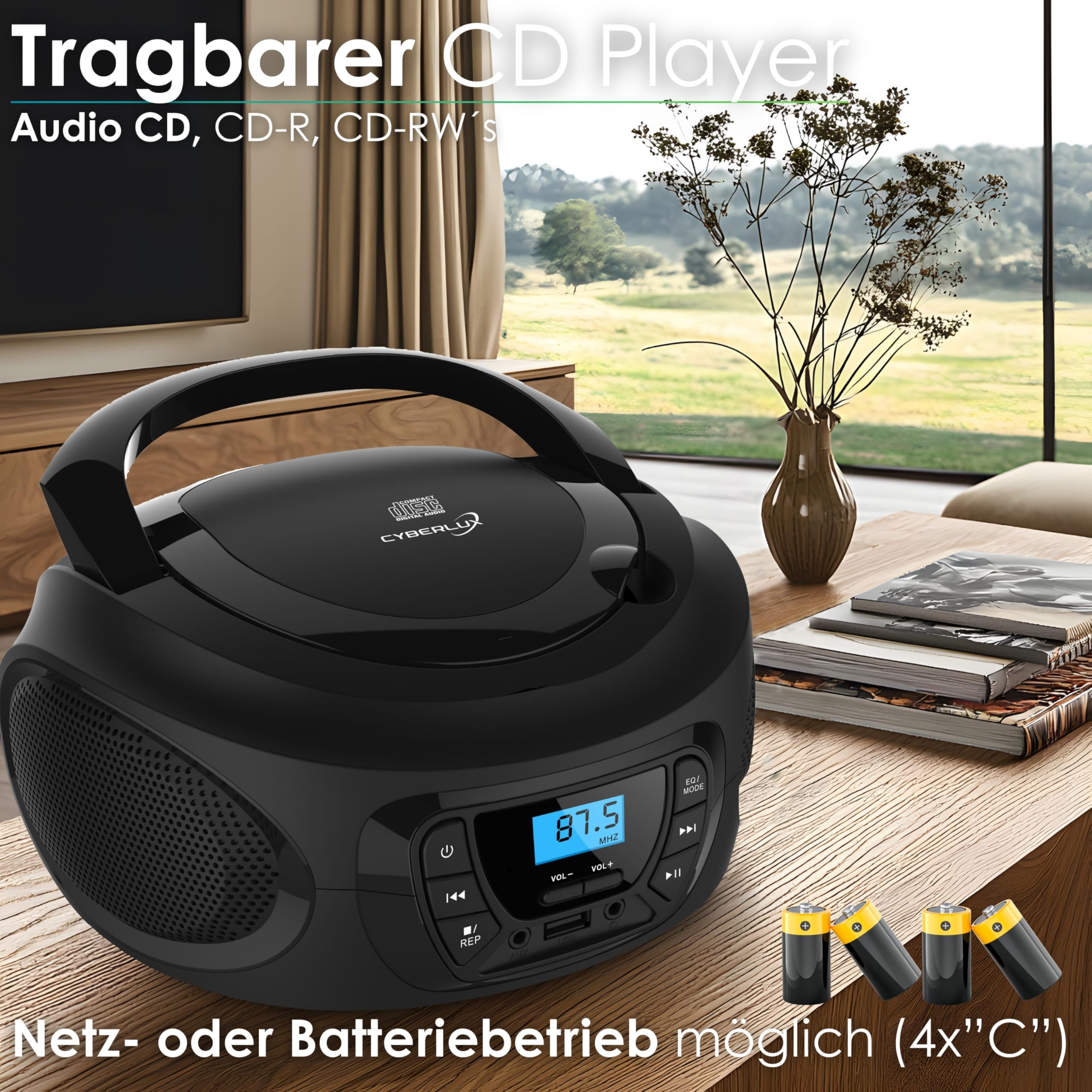 Boombox lettore portable CD/CD-R - USB - FM radio - ingresso AUX-IN - uscita cuffie - radio bambini - stereo - sistema compatto