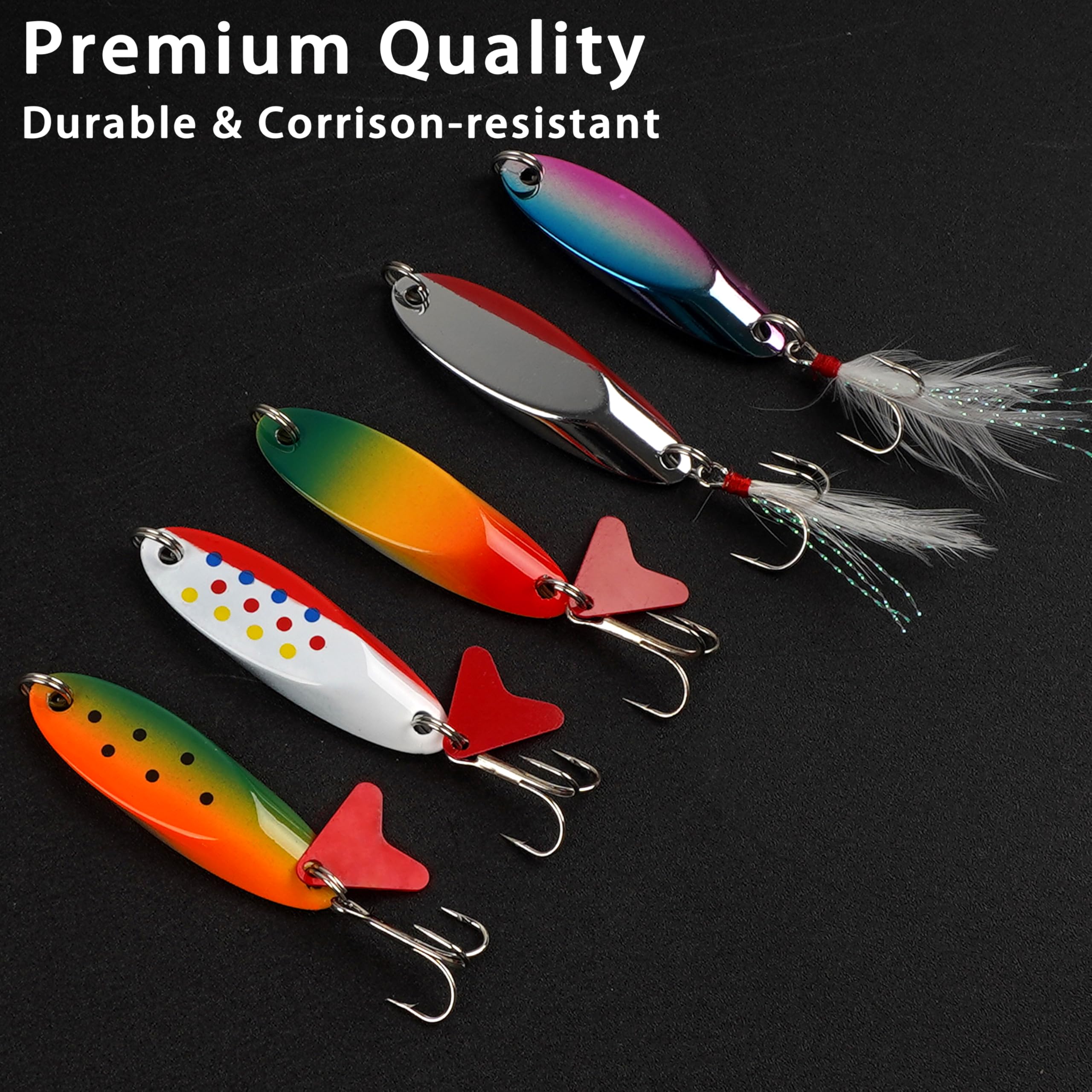 Fishing Spoons Casting Spoon Lures 5PCS Colorful Trout Lures Hard Spinner Bait Jigs Lure with Sharp Treble Hooks for Trout Bass Pike Sunfish Salmon Walleye : Sports & Outdoors
