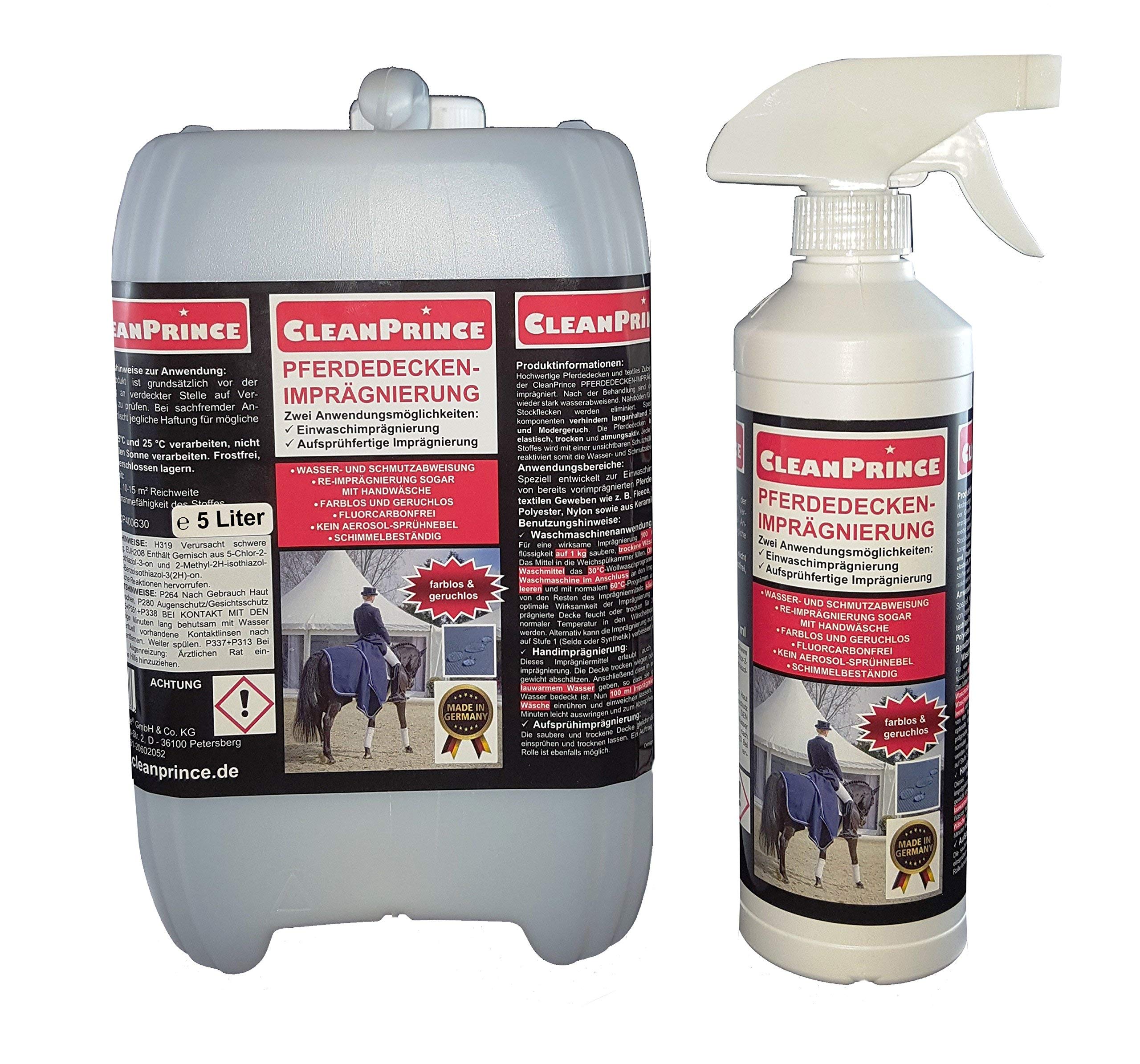 5,5 Litro CleanPrince Cavallo coperte impregnazione dei Risorse Imprägnieren Protezione umidità per da pascolo Telo impermeabile anti mosche reni Esterno traspirante Einwaschimpraegnierung