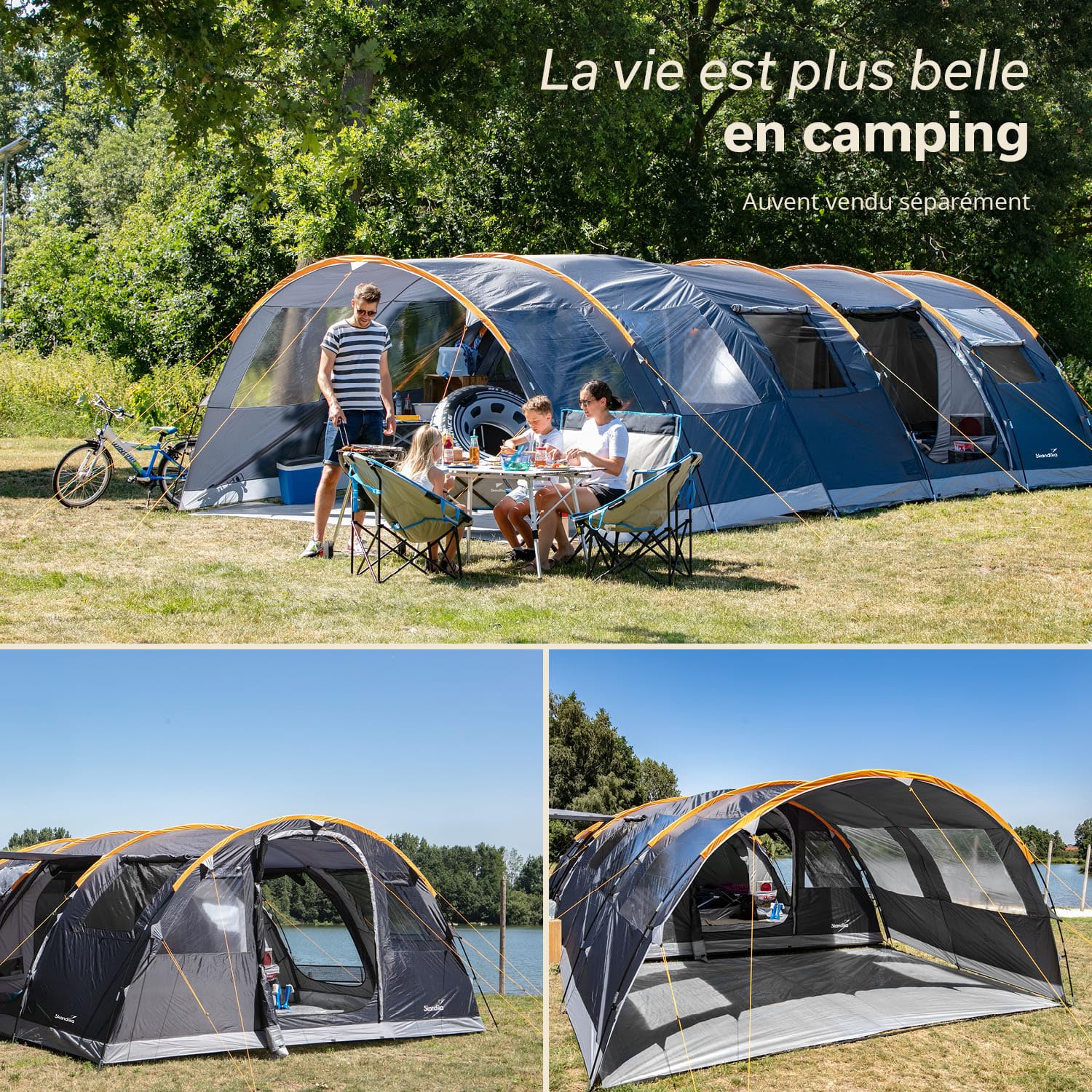 Skandika Tente Tunnel Gotland 6 Protect | Tente de Camping familiale pour 6 Personnes, Tapis de Sol Cousu, étanche, avec Store banne et Passage de câbles | Toile de Tente 6 Personnes