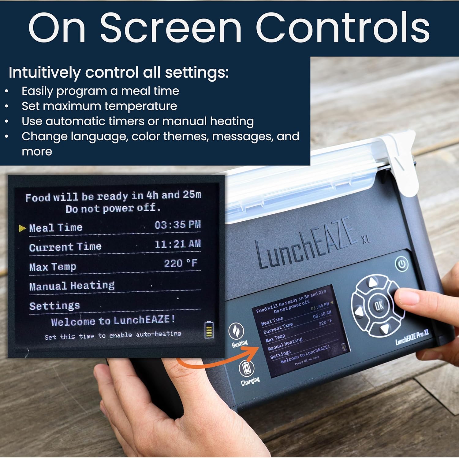 LunchEAZE XL Cordless Heated & Electric Lunch Box – Battery-Powered, 6-Cup Capacity, 220°F, Automatic Scheduled Heating, Insulated Bag for Hot Meals Anywhere - Image 7