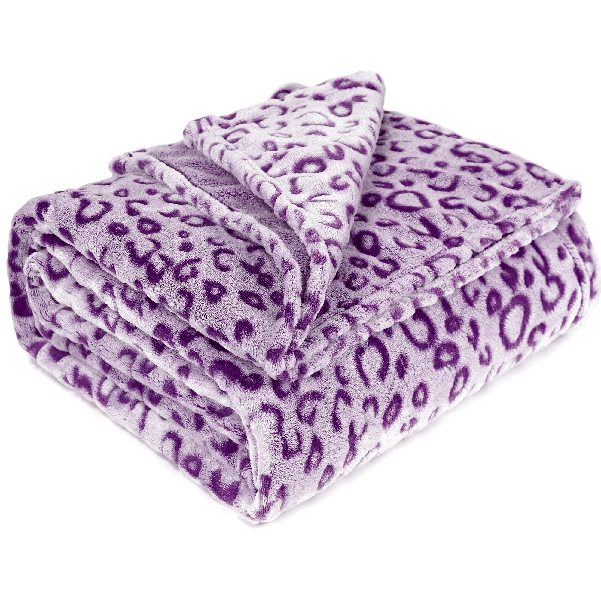 Cute Purple Blanket Soft Fleece Leopard Print Throw Blanket for Couch Sofa Decor Plush Blankets