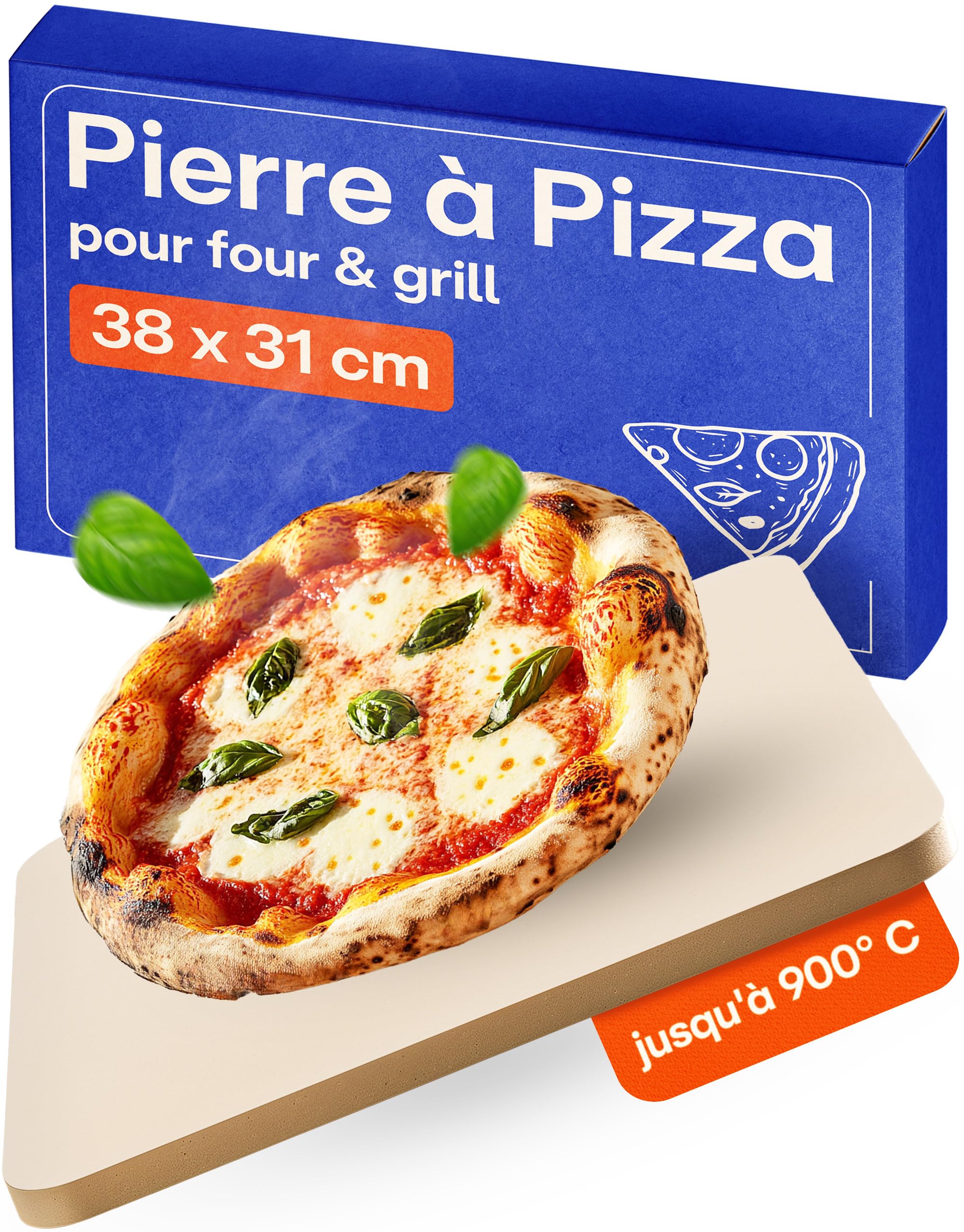 Praknu Pierre a Pizza pour Four et Barbecue - Rectangulaire 38x 30cm - Pierre Pizza en Cordiérite à Four et Barbecue - Pour Pizzas Croustillantes