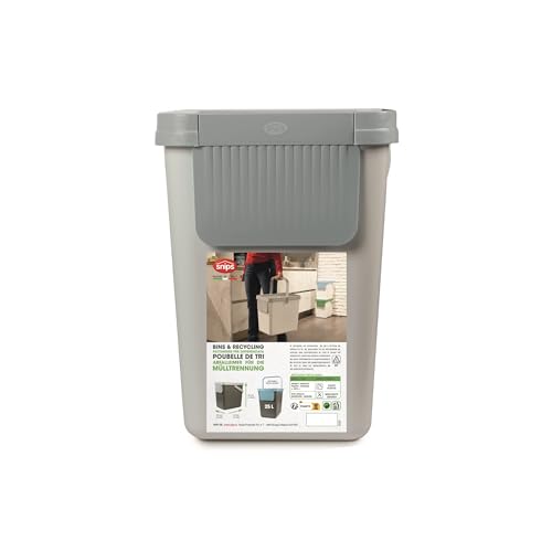Image of Snips - 25L Differentiated Waste Bin, Differentiated Garbage Bin for Indoor, Outdoor and Kitchen Stackable 26 x 36 x 34 cm, Garbage Bucket and Adhesives Included for White Collection Materials Made in
