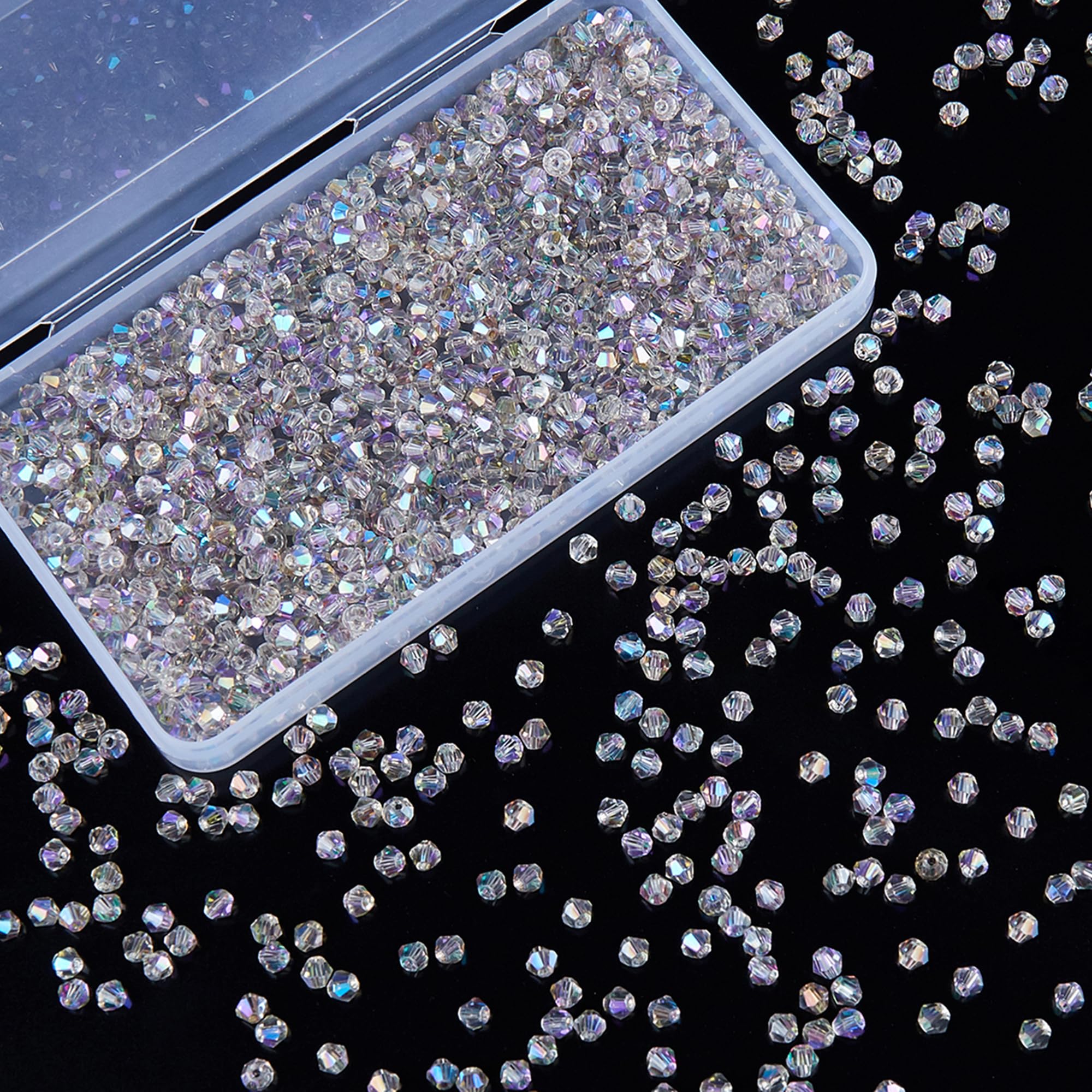 Laopottbeads 1100PCS 4mm Bicone Crystal Glass Beads for Jewelry Making, Sparkling Mini Beads for Suncatchers, DIY Bracelets & Craft Projects (AB Phantom Purple) โ image 1