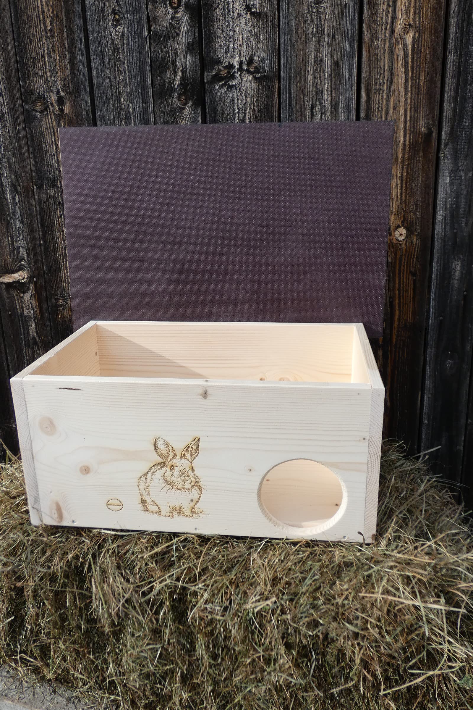 XXXL Premium Hasen und Kaninchenhaus * kein Bausatz * Hasen Spielhaus Haus 20mm Vollholz Naturbelassen 62cm x 40cm x 29cm Herstellung in Niederbayern