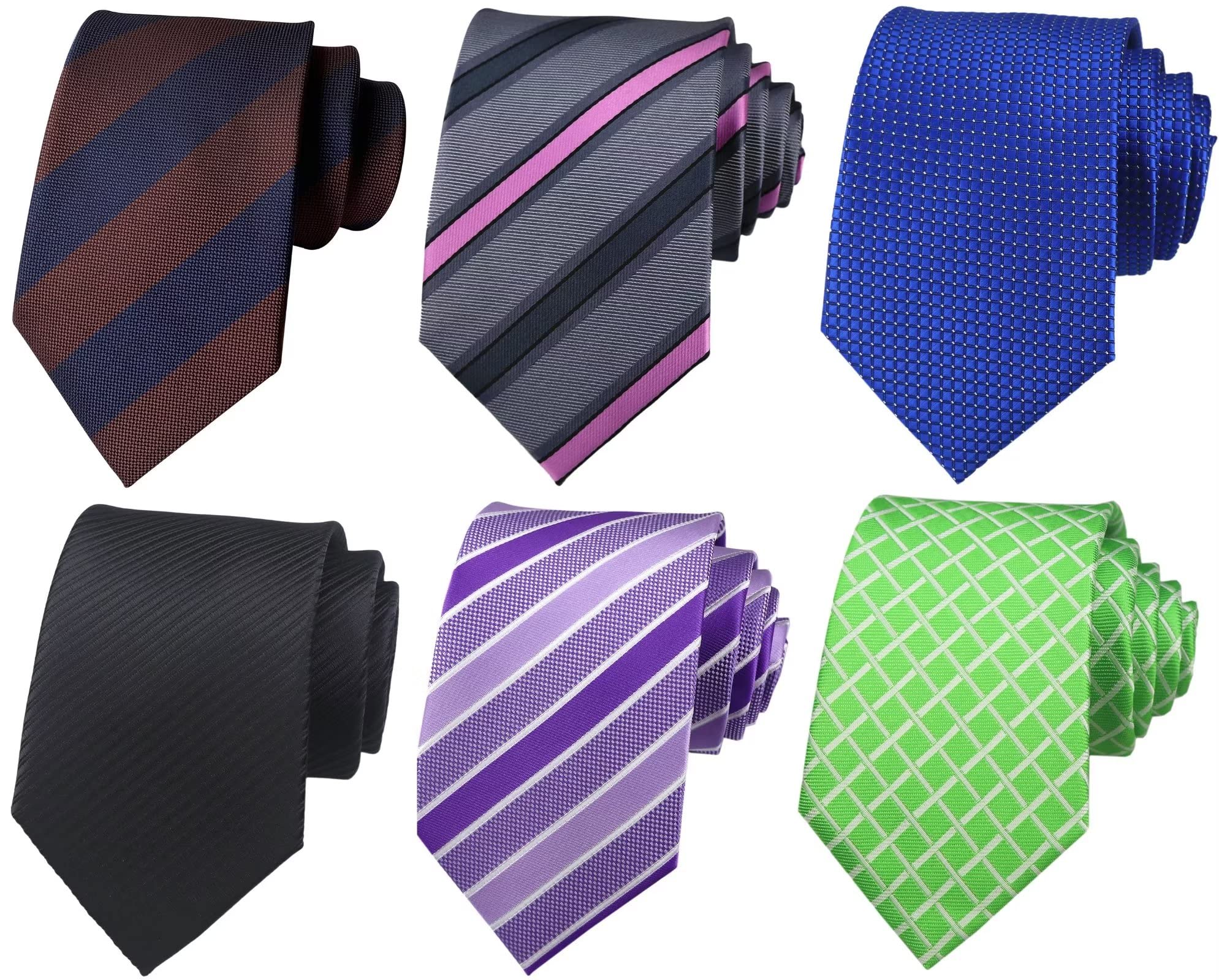 Secdtie Pack of 4 Men's Classic Stripe Checks Jacquard Woven Tie Formal Party Neckties