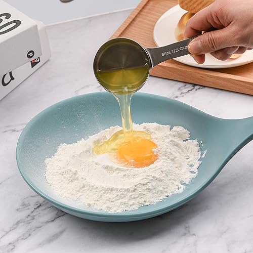 Miniatura 7 de Juego de tazas y cucharas medidoras de acero inoxidable 188 (304), juego de 13, 5 tazas medidoras métricas, 6 cucharas, 1 nivelador y 1 tabla de