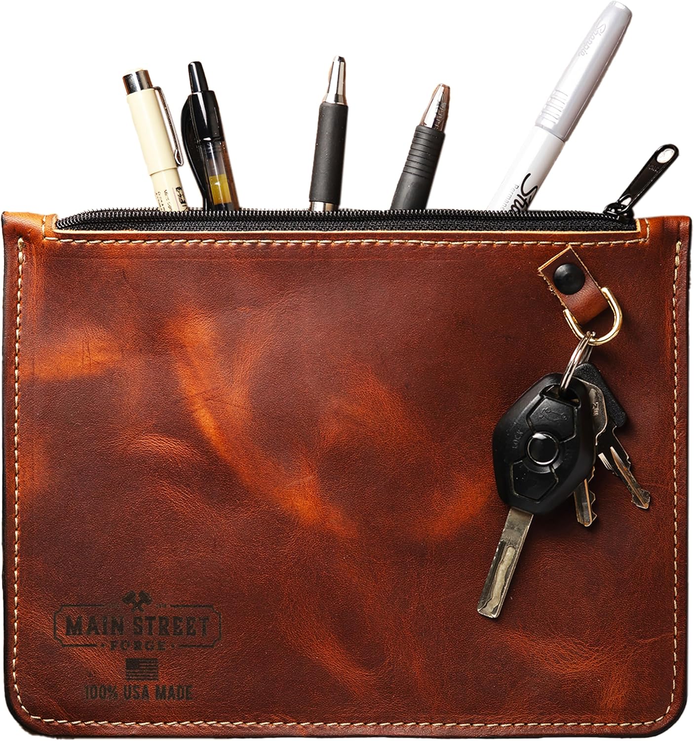 Made in USA Leather Utility Pouch | Premium Leather Pencil Case | Handmade Leather Pen Case - Durable Leather Pouch - Versatile Small Leather Bag for Office, Travel & Gifts for Men & Women