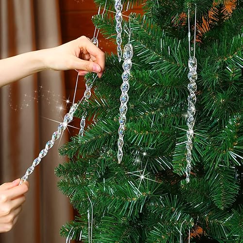 Vista 24 de 30 piezas de carámbanos de plástico retorcidos de plástico de carámbanos de Navidad, decoración colgante para árbol de Navidad, fiesta de Navidad