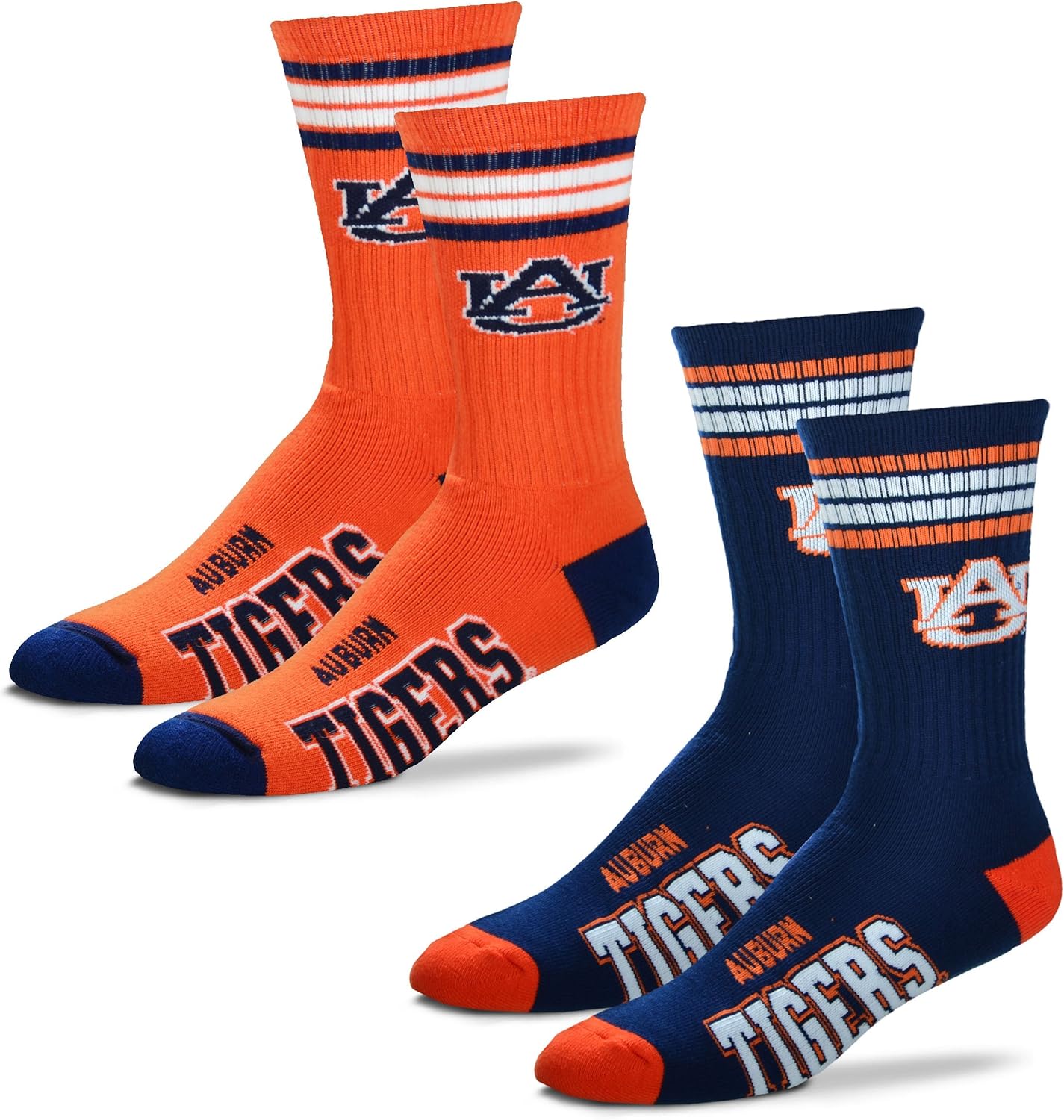 For Bare Feet Men's NCAA (2-Pack)-4 Stripe Deuce Crew Socks-Size Large and Medium