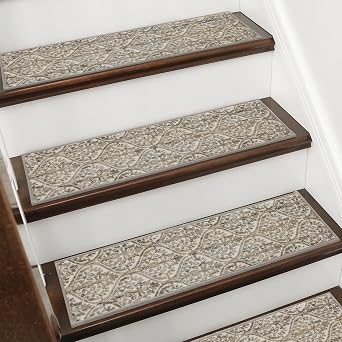 BEQHAUSE Stair Treads for Wooden Steps Non-Slip Machine Washable Carpet Stair Treads 8"X30" Soft Indoor Stair Runner for Kids Elders and Pets, 100% Polyester, TPE Backing, 4pcs, Beige/Malt Yellow