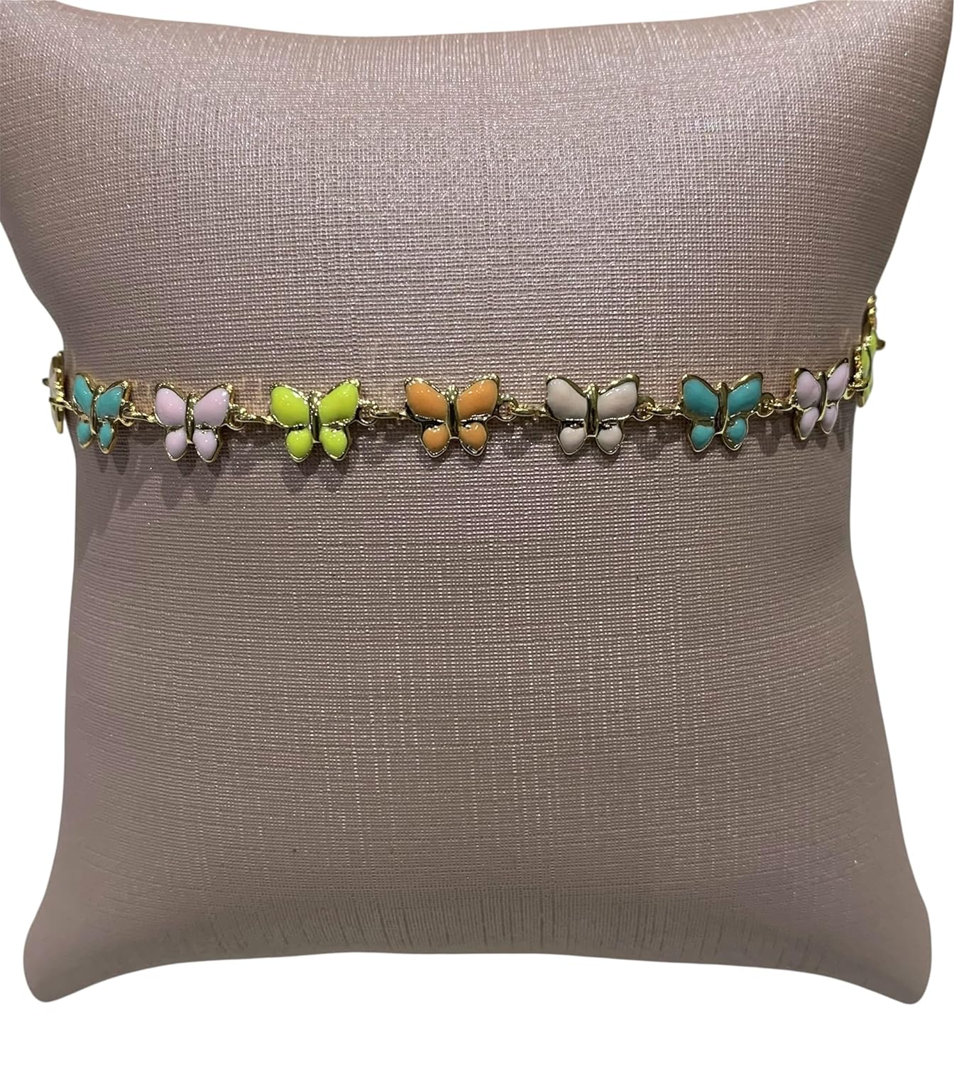 Pulseira Feminina Borboletas Coloridas, Banhada a Ouro, Estilo Delicado