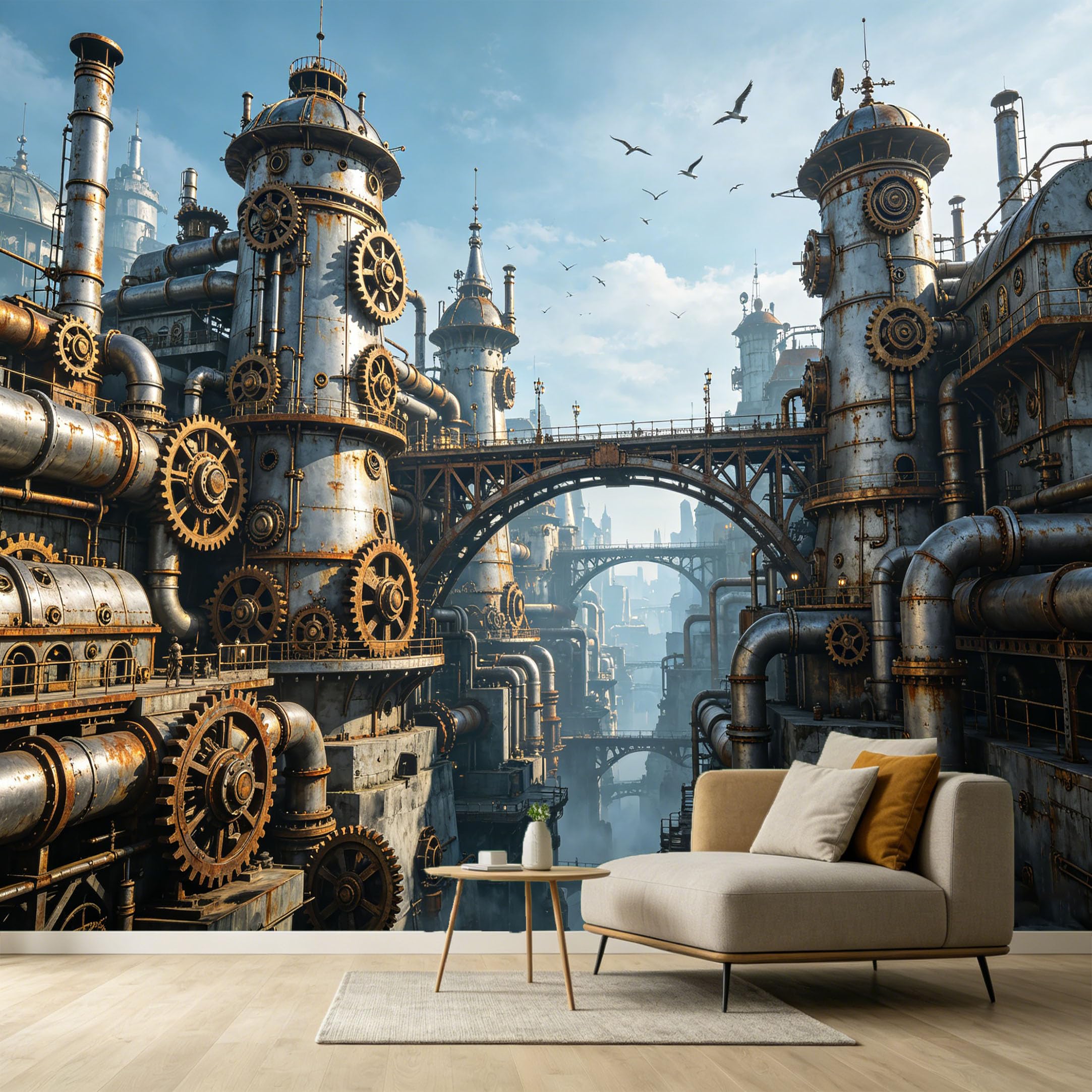 Custom Size Wall Murals Industrial Steampunk City Metal Gears Mechanical Pipes 3D Trompe L'Oeil SelfAdhesive Wall Fabric Removable Large Wallpaper for Photo Living Room