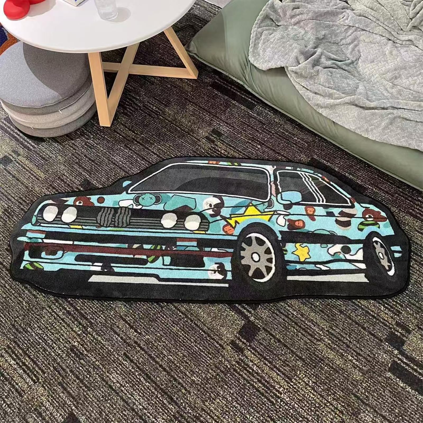 boiszeda Car Rug Bedroom Special-Shaped Cool Carpet Enthusiast Racing Car Personalized Floor Mat for Living Room Corridor Bathroom Entrance