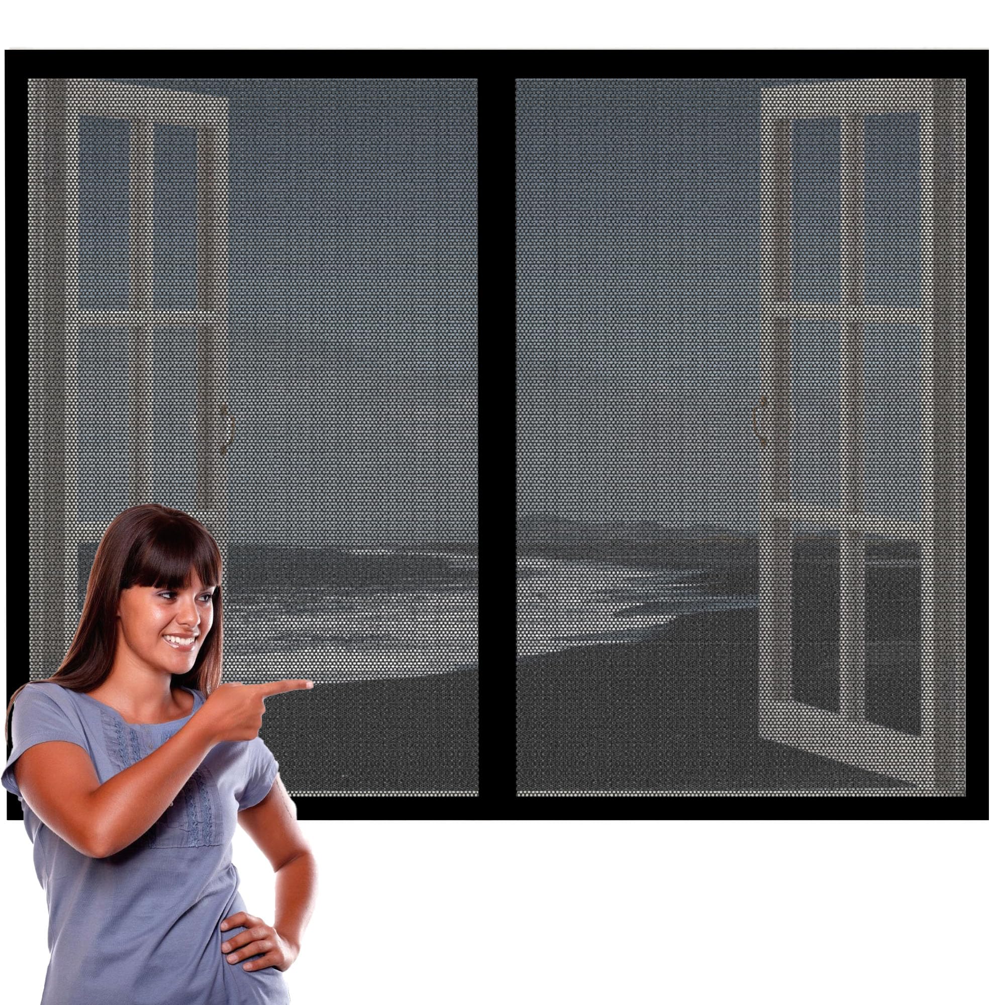 Window Fly Screen 90 x 170 cm with Selfadhesive Window Netting for Insects Easy Installation for Windows Doors and Patio Screens, Black