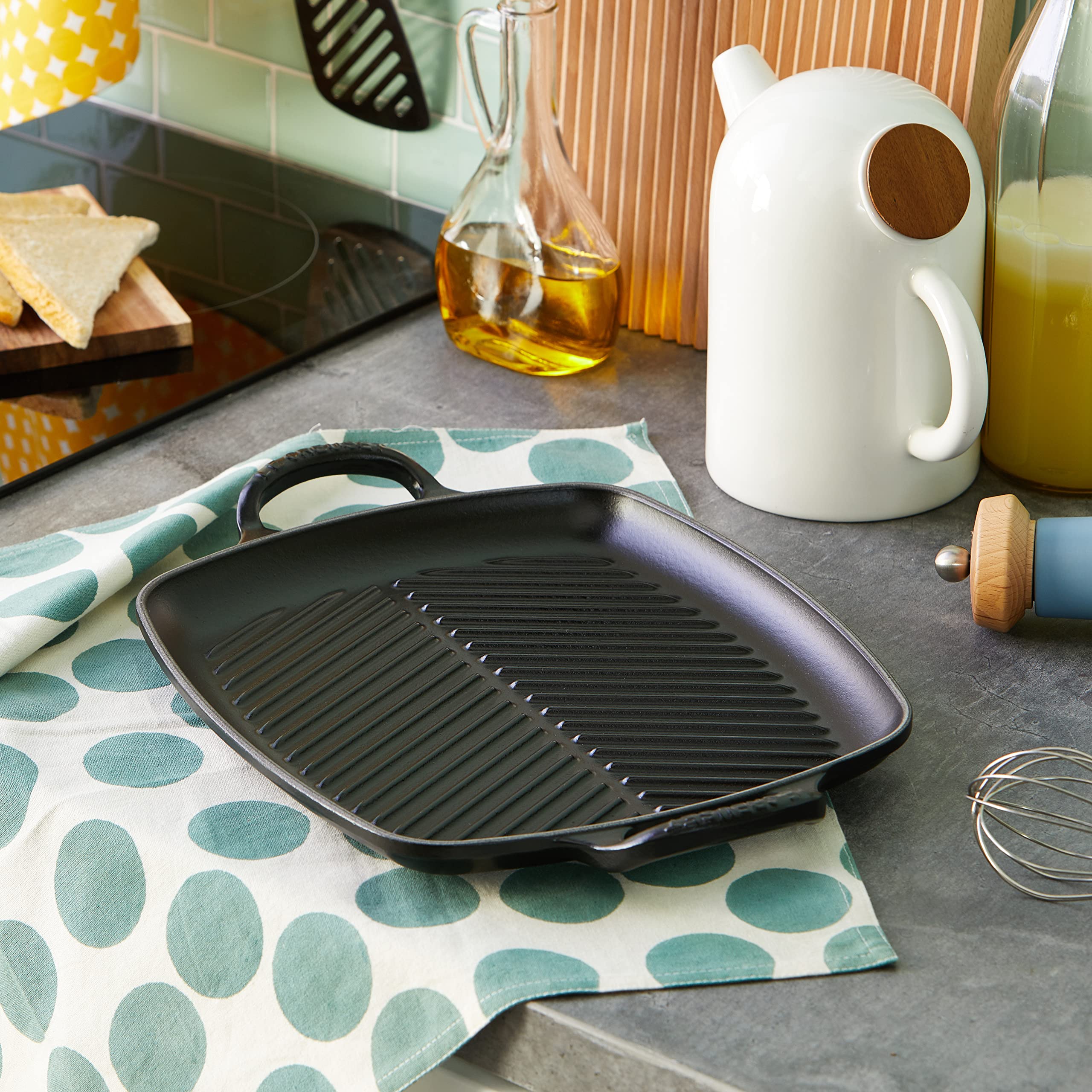 Le Creuset Parrilla rectangular alta de hierro fundido, 30 cm, Negro Mate, 20201300000422