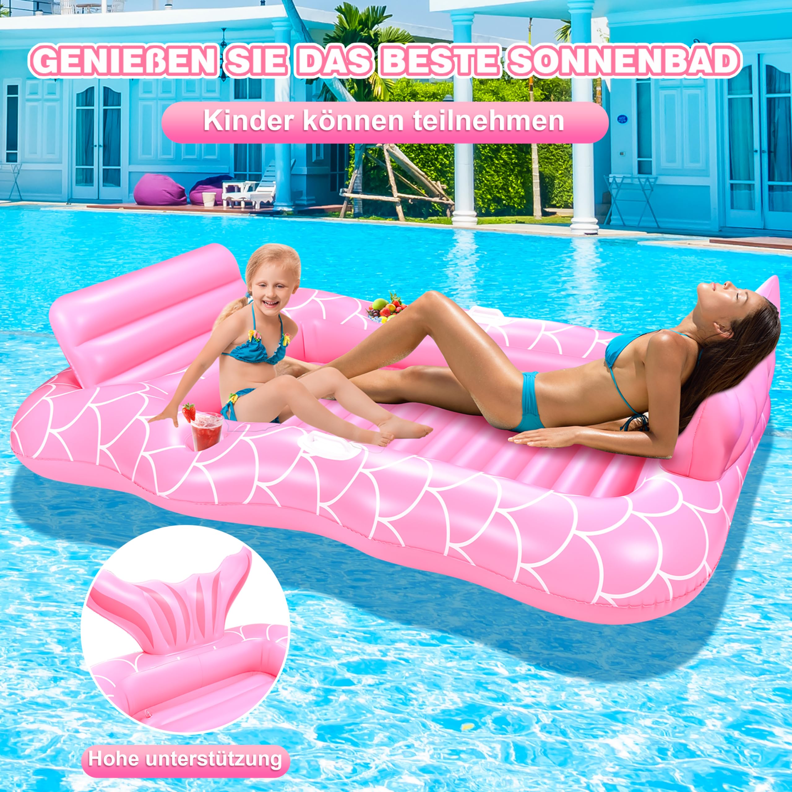 JONRRYIN Luftmatratze Pool Große, Wasser Hängematte Luftmatratze, Tanning Pool Erwachsene, Aufblasbarer Sonnenpool, Aufblasbare Wasserhängematte Pool für Sommer Poolpartys