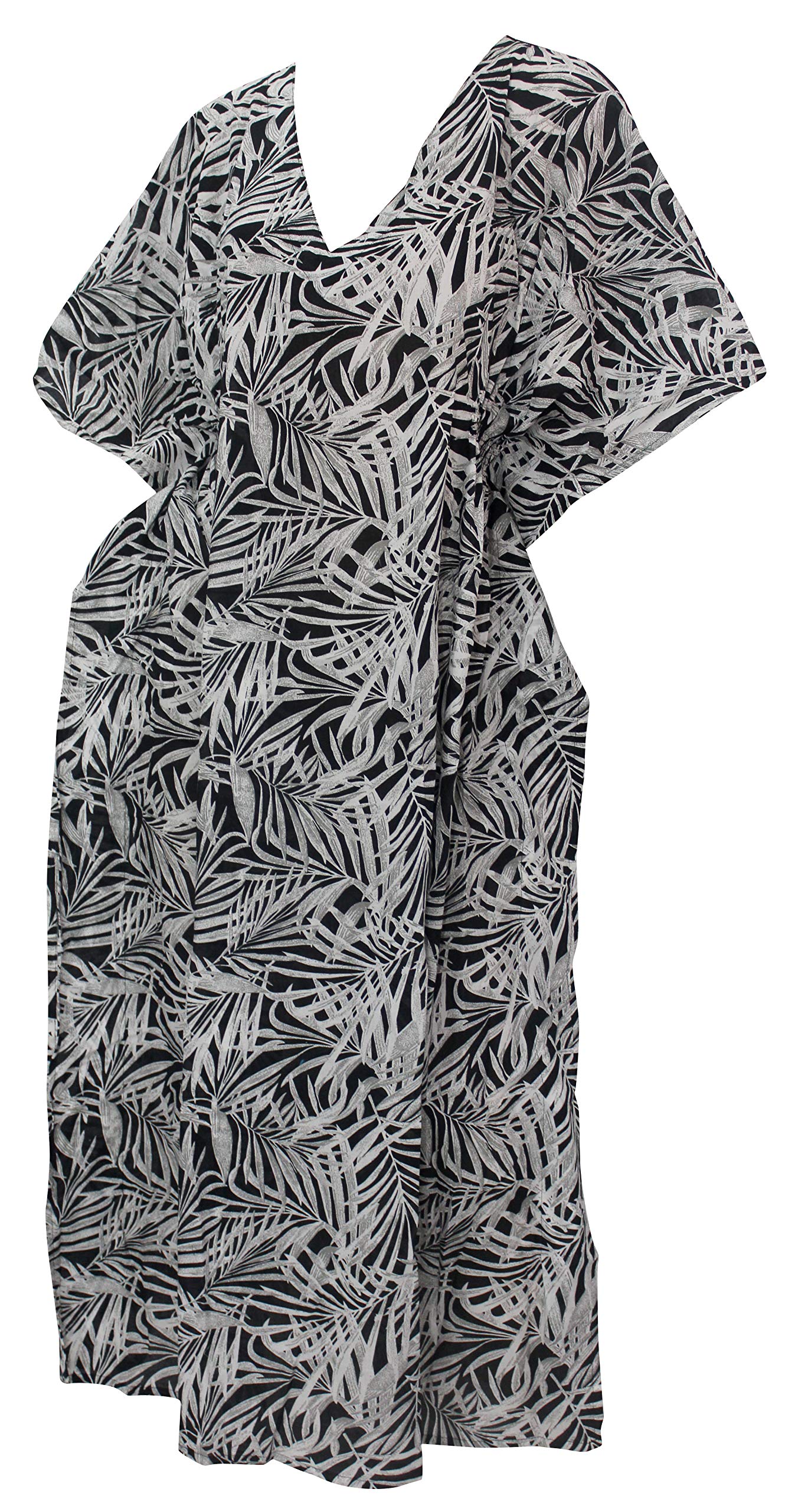 LA LEELA Women's Summer Loungewear Oversize Caftan Maxi Flowy Home Wear 1X-2X Black_E13