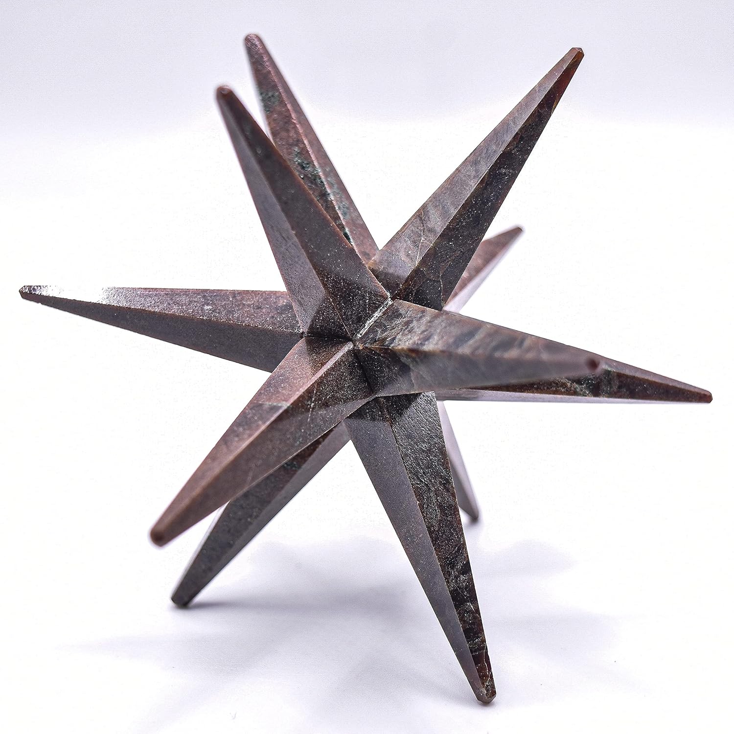 HC Set: 3.9" Red Garnet 12 Point Merkaba Star Sparkling Natural Crystal Almandine Mineral Hand Carved Stone Star - India + One Polished Clear Quartz Cabochon