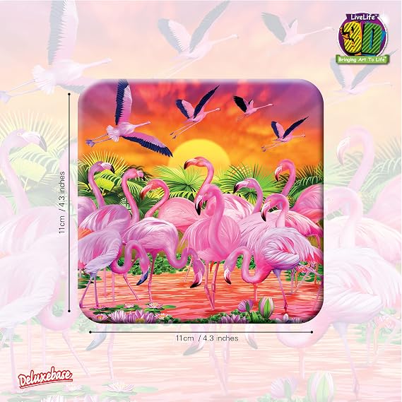 3D LiveLife Cork Coaster - Flamingo Lingo from Deluxebase. Drinks Coaster with Lenticular 3D Animal Image. Non-Slip Protective Table Drink Mat for Home Decor and Decorative Accessories.