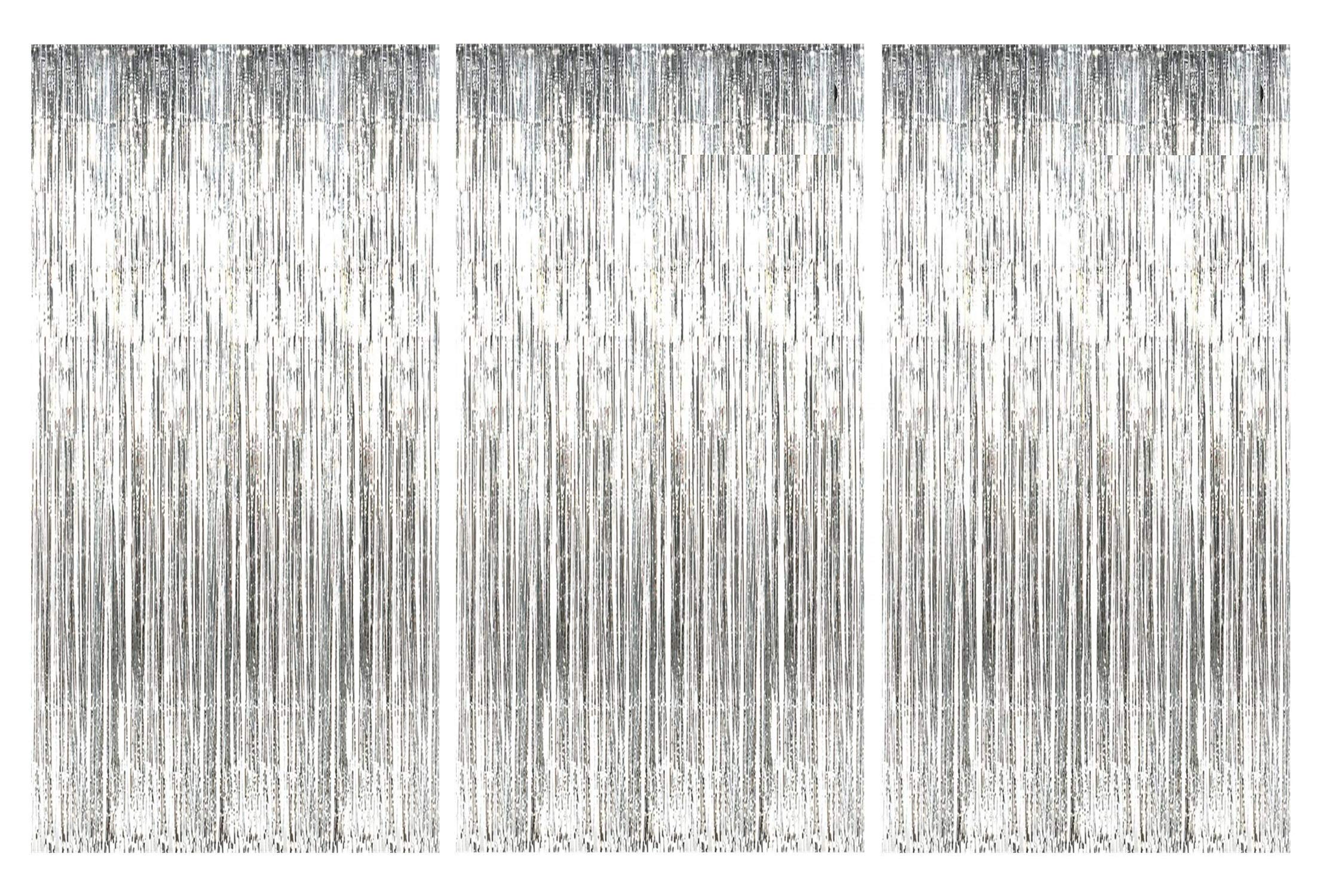 HARDATAR Party Products Silver Metallic Tinsel Foil Fringe Curtains for Birthday Engagement, Baby Shower, Holiday Celebration, Decorations - 3 X 6 ft (Pack of 3)
