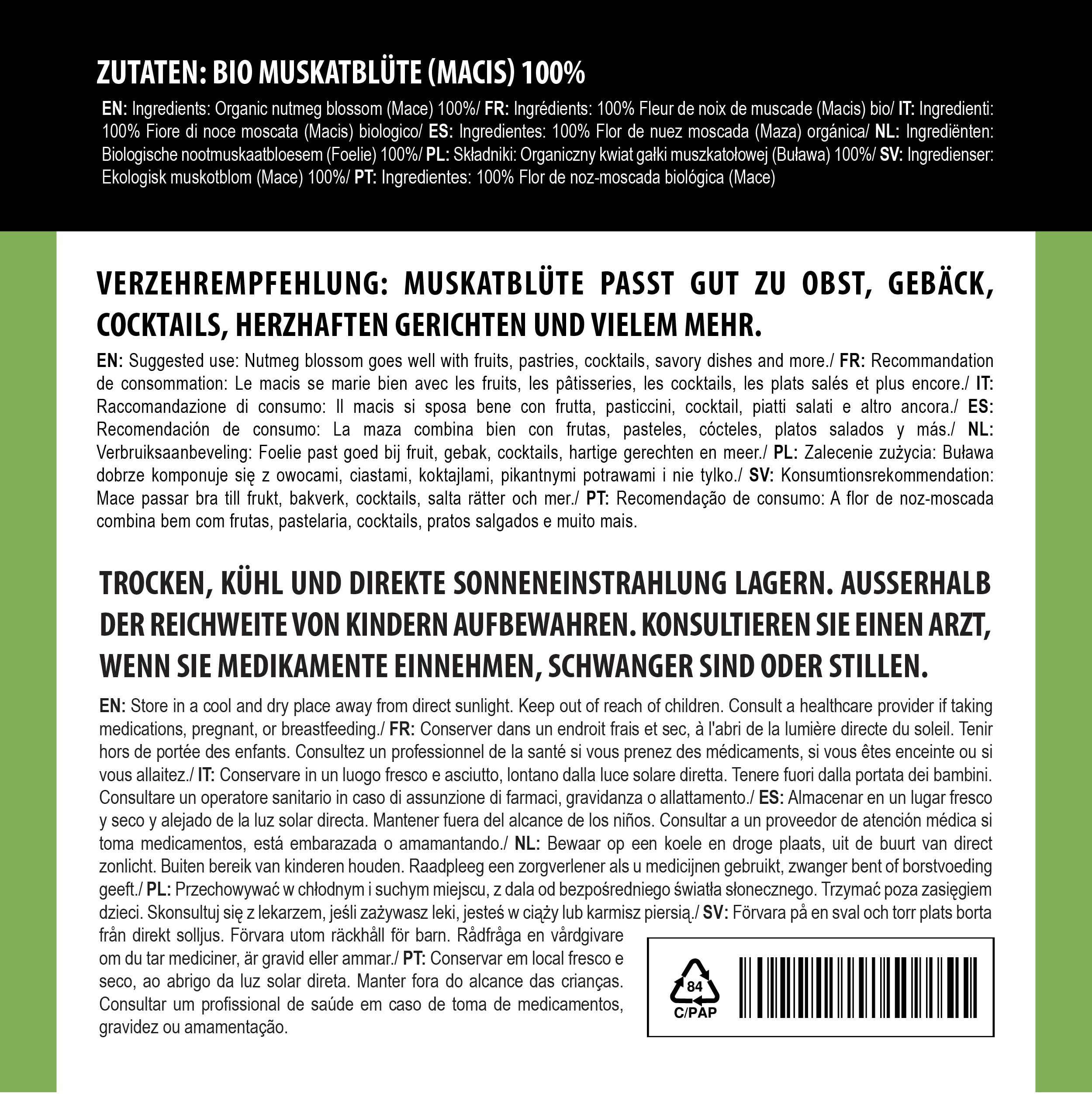 Alpi Nature Macis BIO 200g, Macis Séchée Entière, Arille Noix de Muscade bio, Fleur de Muscade