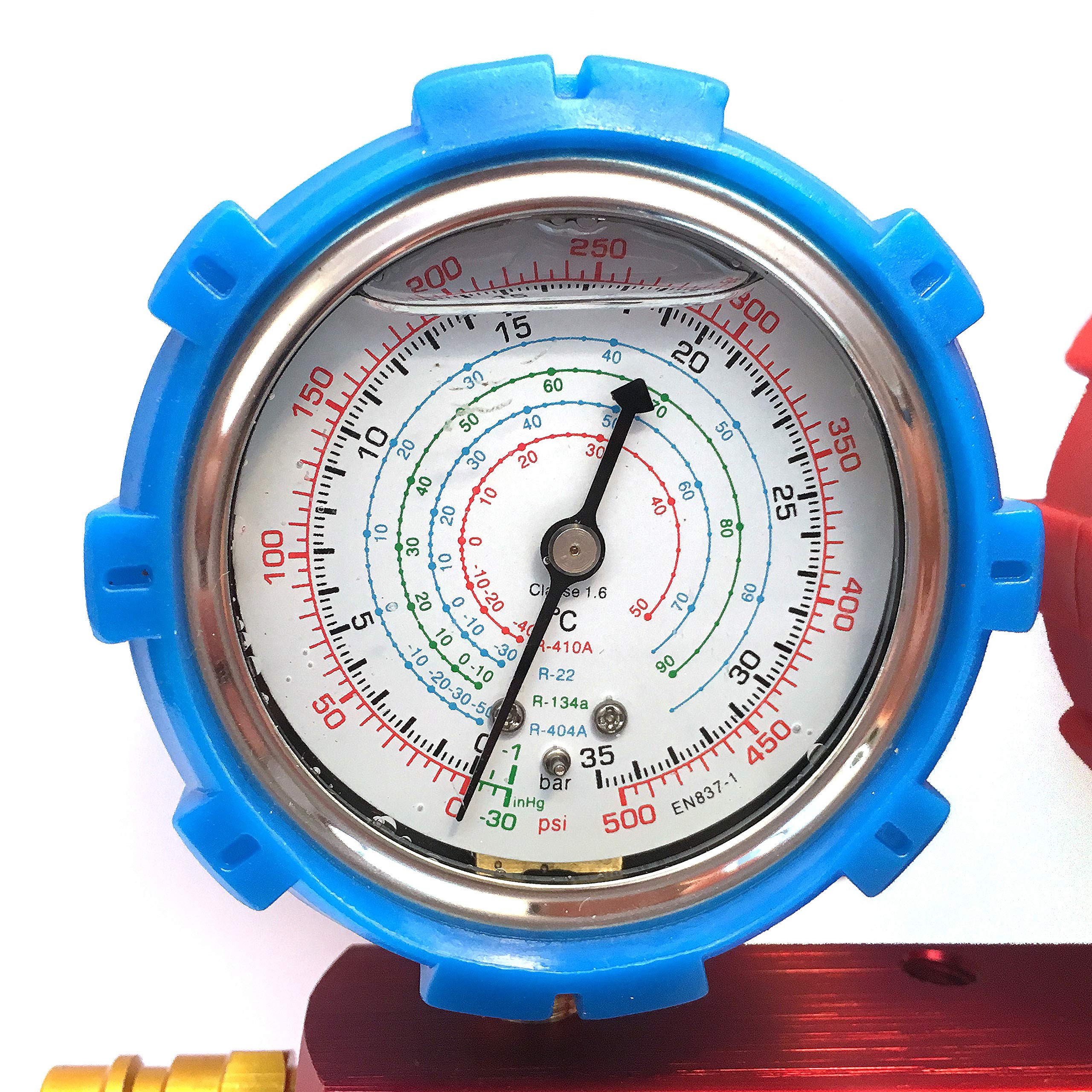 JOMAFA JUEGO MANOMETROS PARA AIRE ACONDICIONADO CON VALVULA PARA GASES R22, R134A, R410A, R404A carga, descarga y comprobación