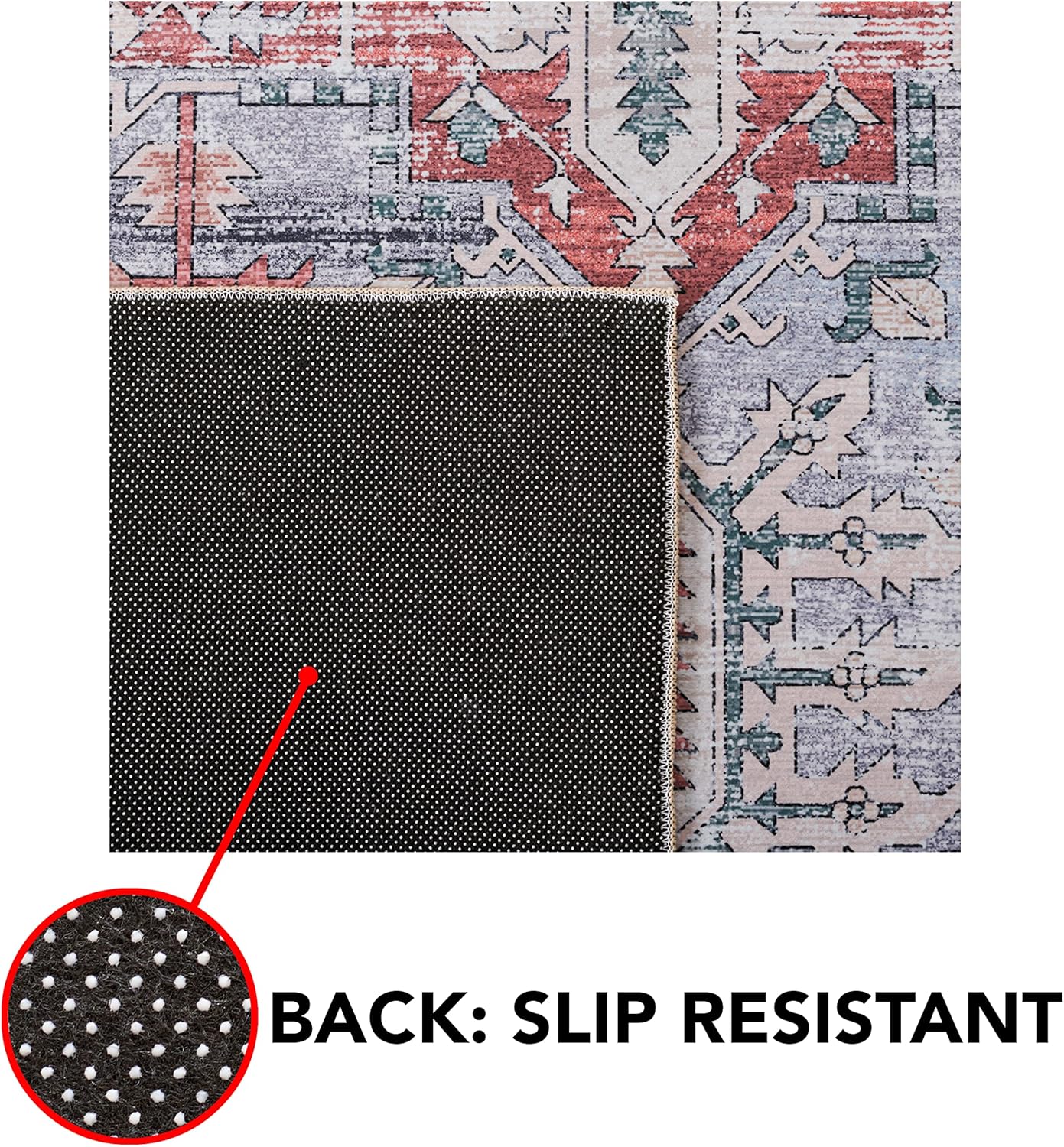 SAFAVIEH Washable Rug Tucson Collection - 3' Square, Grey Blue & Rust, Slip Resistant & Easy to Clean, Ideal for Foyer, Entryway, Kitchen, Bedroom (TSN102G)