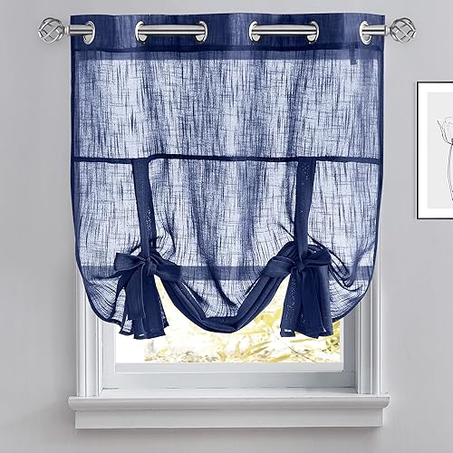 Vista 37 de PONY DANCE Cortinas de ventana de baño, pantalla con lazo para dormitorio, filtro de luz, semitransparente, cortinas romanas elegantes para Blanco