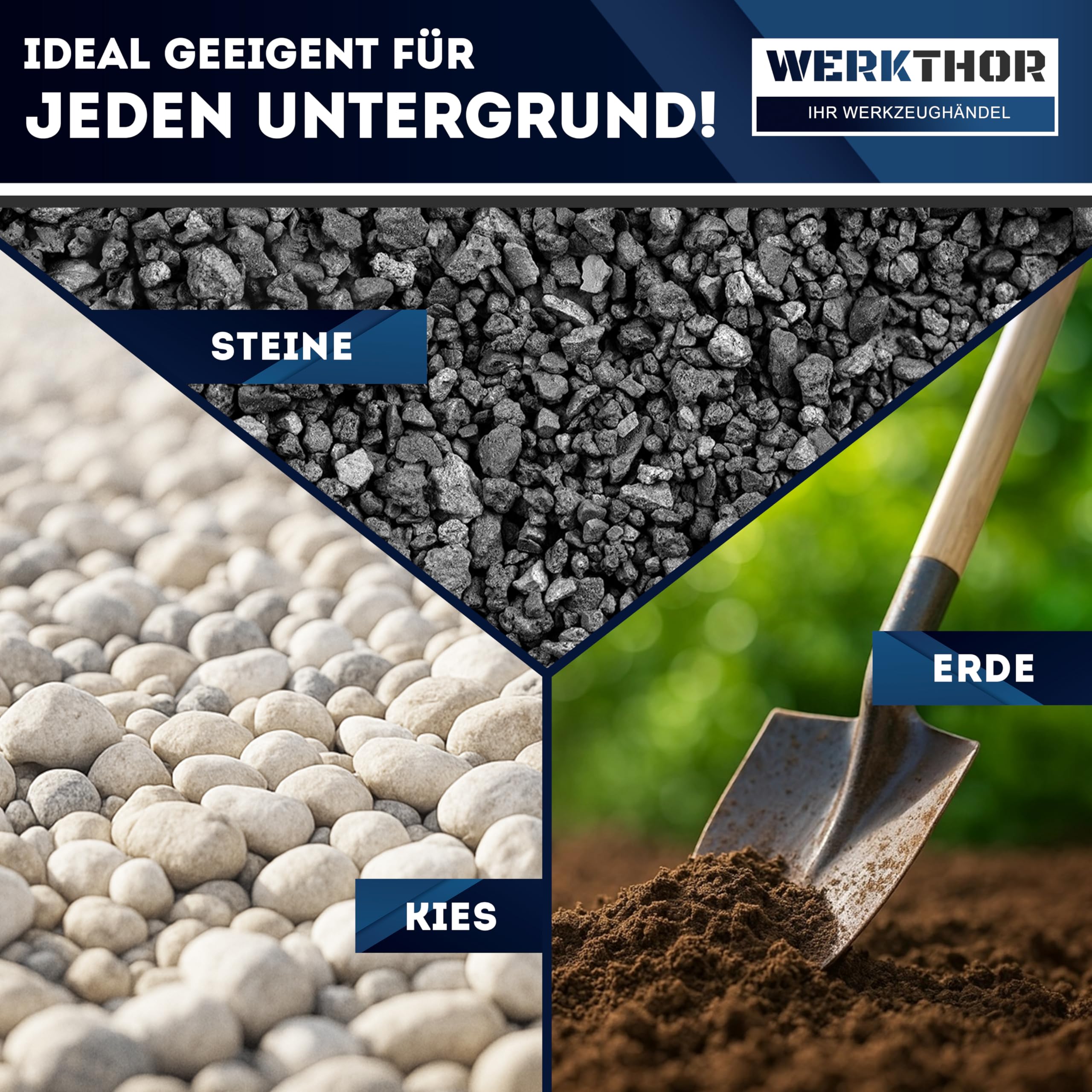 WERKTHOR Costipatore Manuale 11,5 kg in Acciaio – Compattatore Terreno Manuale con Piastra 20x20 cm e Manico T 83 cm – Strumento per Compattare Terra, Asfalto e Ghiaia