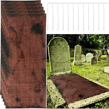 Preboun 5 Pcs Grave Mound Standard with Mound Prop Fresh Grave Mound Decorations Haunted Mound Haunted Graveyard Brown Burlap for Creepiest Haunted Mound Haunted Houses Decor Halloween Prop Decoration