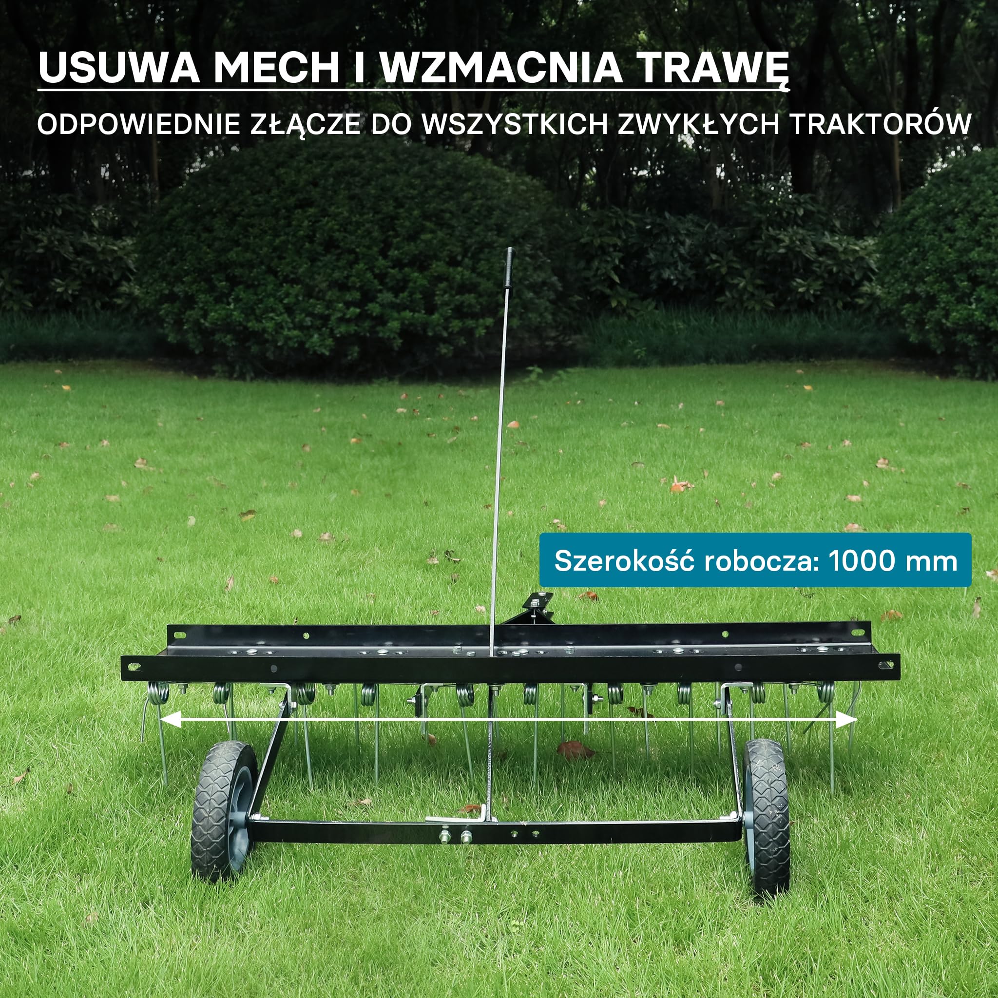 Wiltec Wertykulator do trawnika na traktorek i kosiarkę ATV 100 cm, stalowe zęby do wertykulacji trawnika i usuwania mchu, wertykulator do trawy