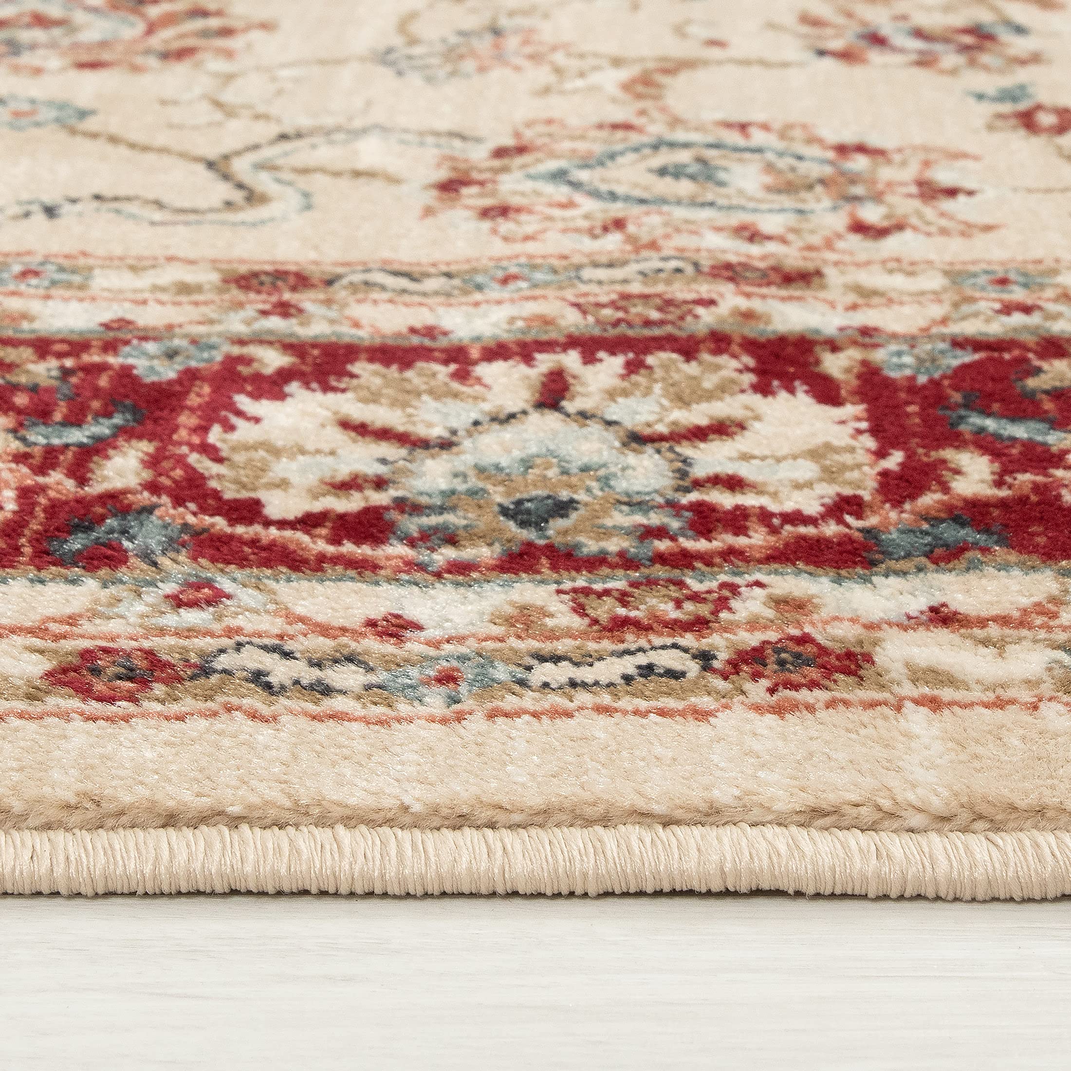 Mazovia Grand Tapis Couloir 180x250cm Crème Rouge Classique Traditionnel | Tapis pour Entrée Cuisine Bureau Salon Chambre Salle à Manger Beige Doux Anti-Allergène Chauffage au Sol Facile D'entretien
