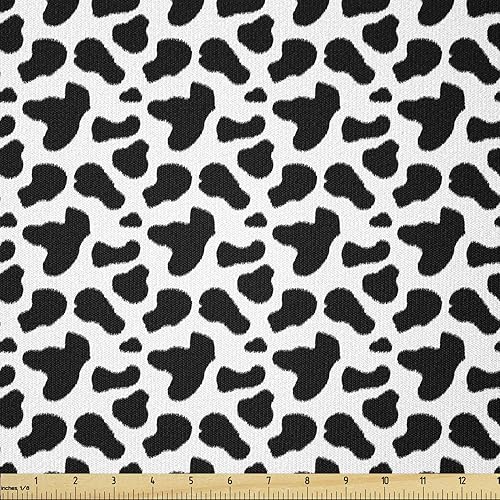 Ambesonne The Yard, tela con estampado de vaca de The Yard, patrón de piel de animales, vida de granja, piel de animal de camuflaje, tela de punto