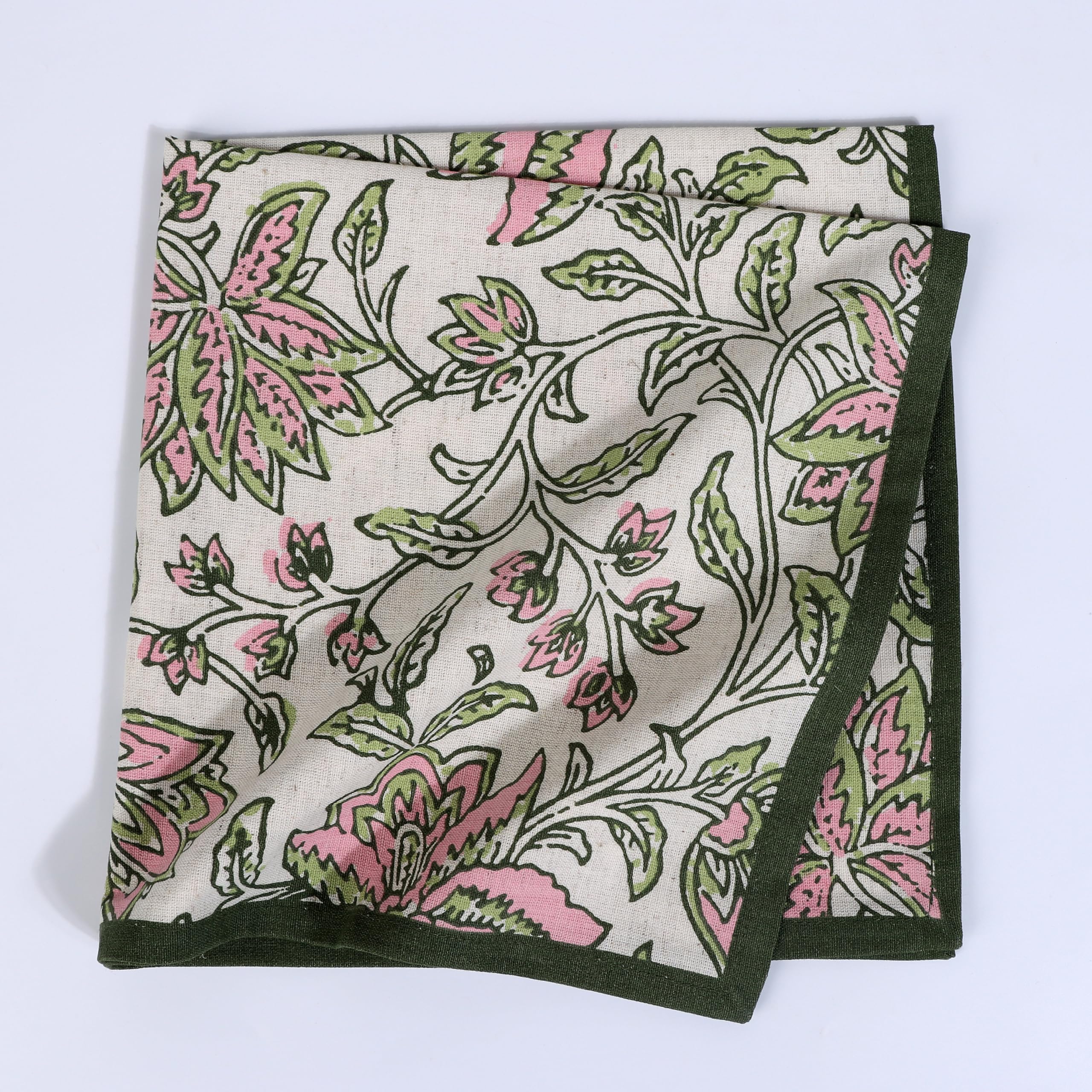 FINGERCRAFT Cloth Napkin Set of 12 Cotton Linen Blend Mitered Corner Printed Table Napkins Washable and Reusable Dinner Cloth 20x20In Summer Block Pink