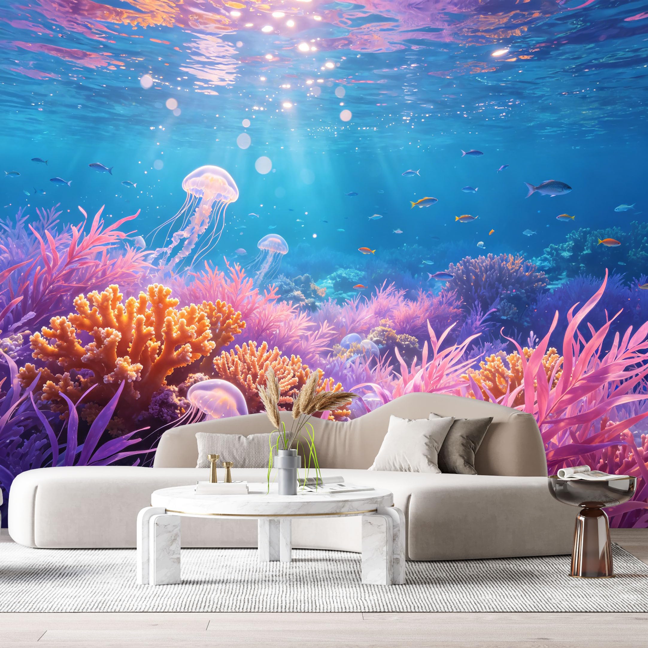 Custom Size Wall Murals Ocean Marine Jellyfish Coral Reef 3D SelfAdhesiveWall Fabric Removable Wallpaper Wall Decor for Living Room Bedroom Bathroom