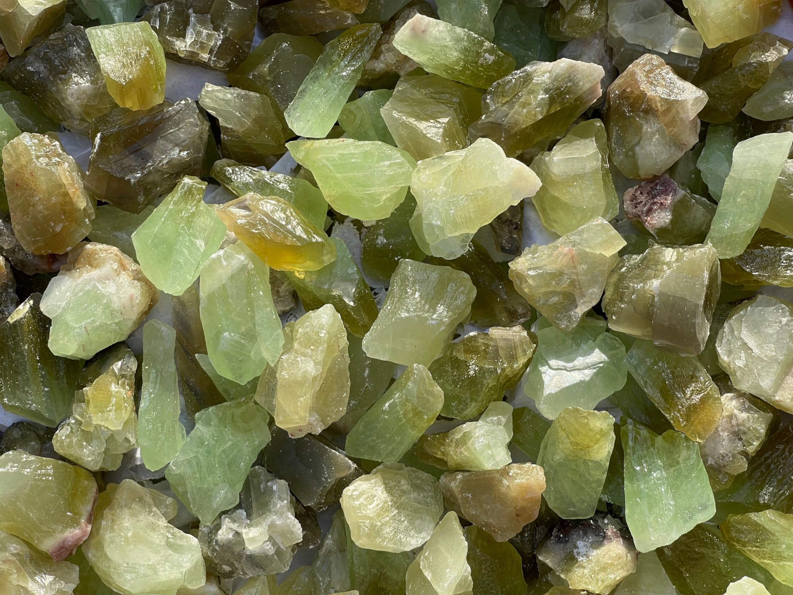 GAF TREASURES 1/2 LB Green Calcite Rough Natural Stones, Raw Calcite Green Crystals (Green Calcite)