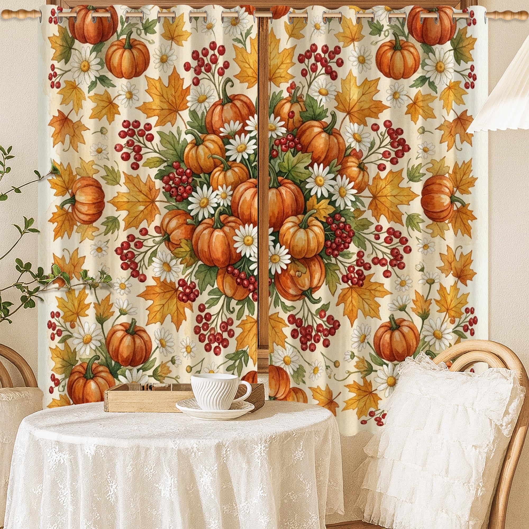 Rideaux occultants citrouilles contre la lumière extérieure pour grand salon et chambre